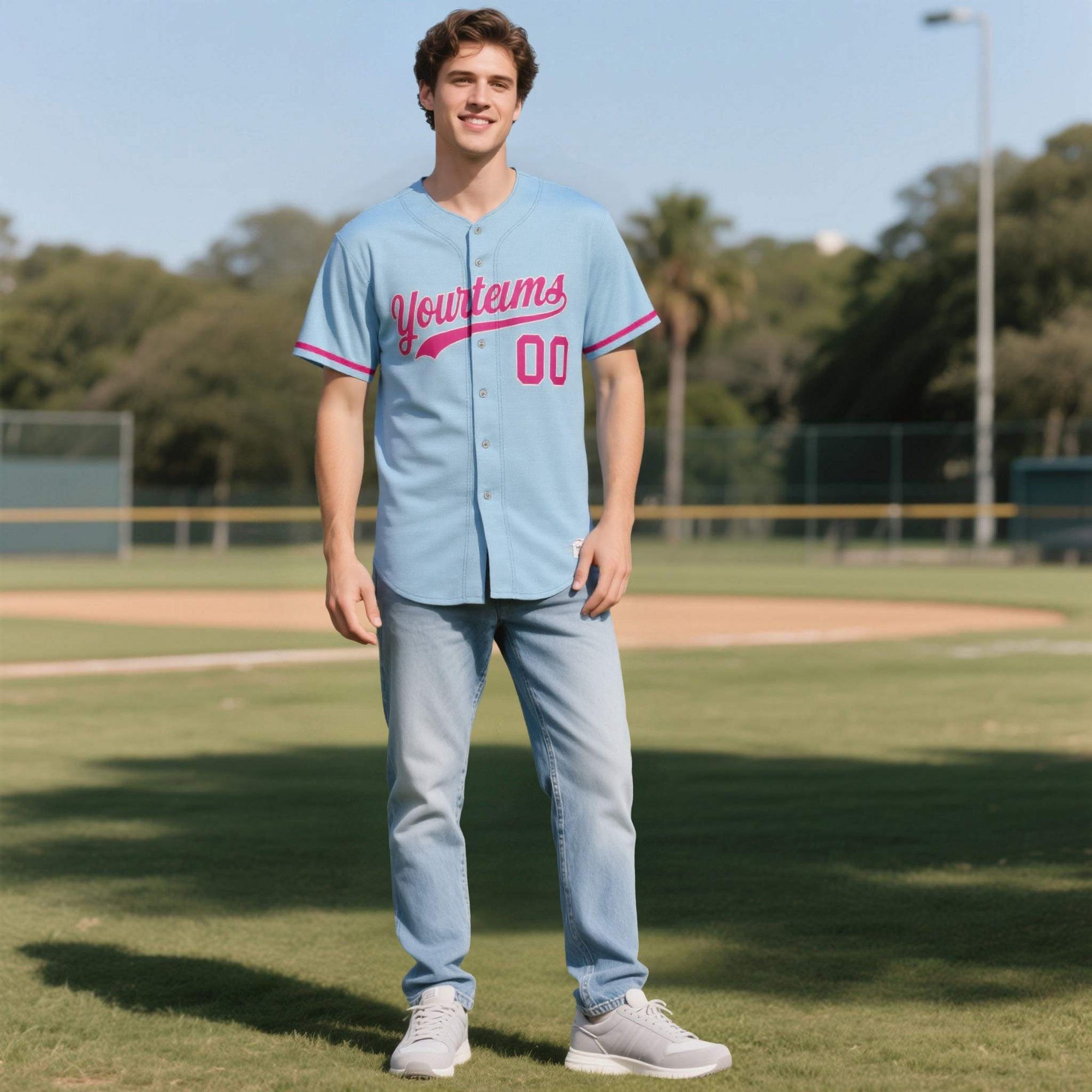 Custom Powder Blue Personalized Denim Baseball Jersey For Men Women Boy| KXKSHOP