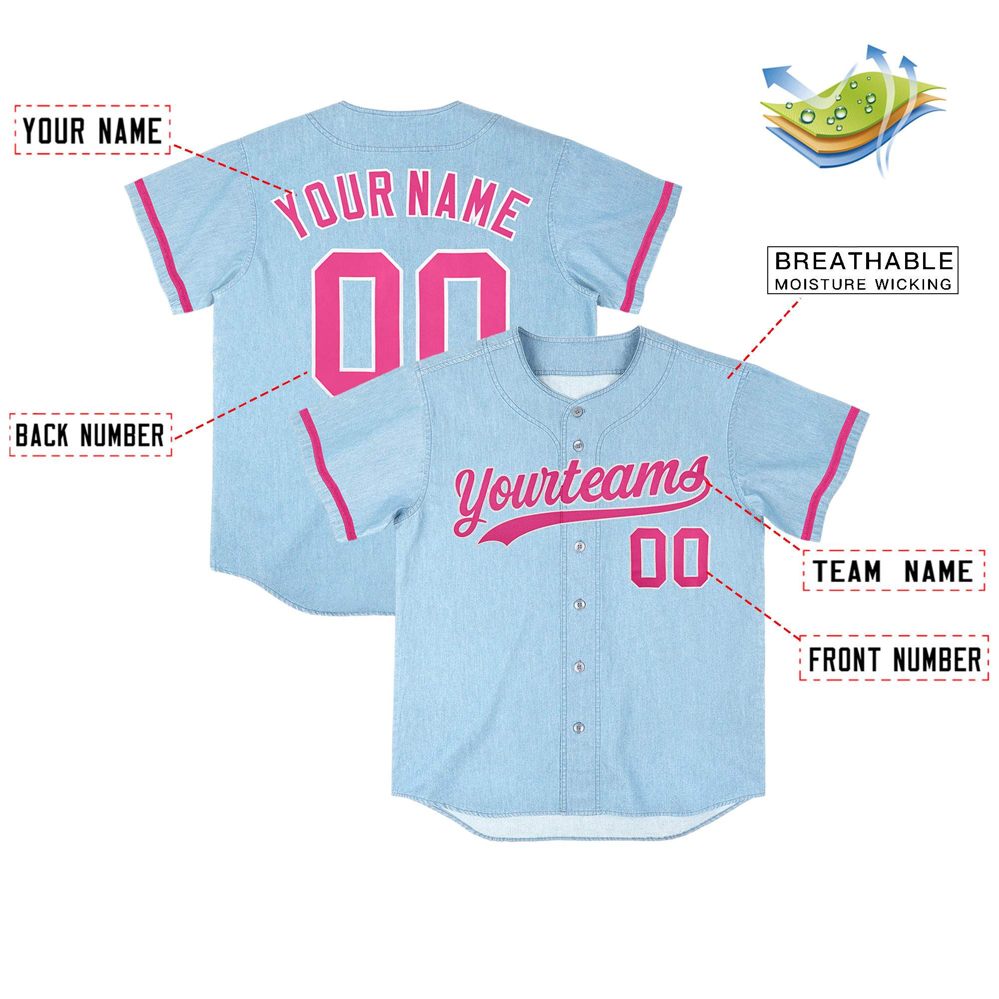 Custom Powder Blue Personalized Denim Baseball Jersey For Men Women Boy| KXKSHOP