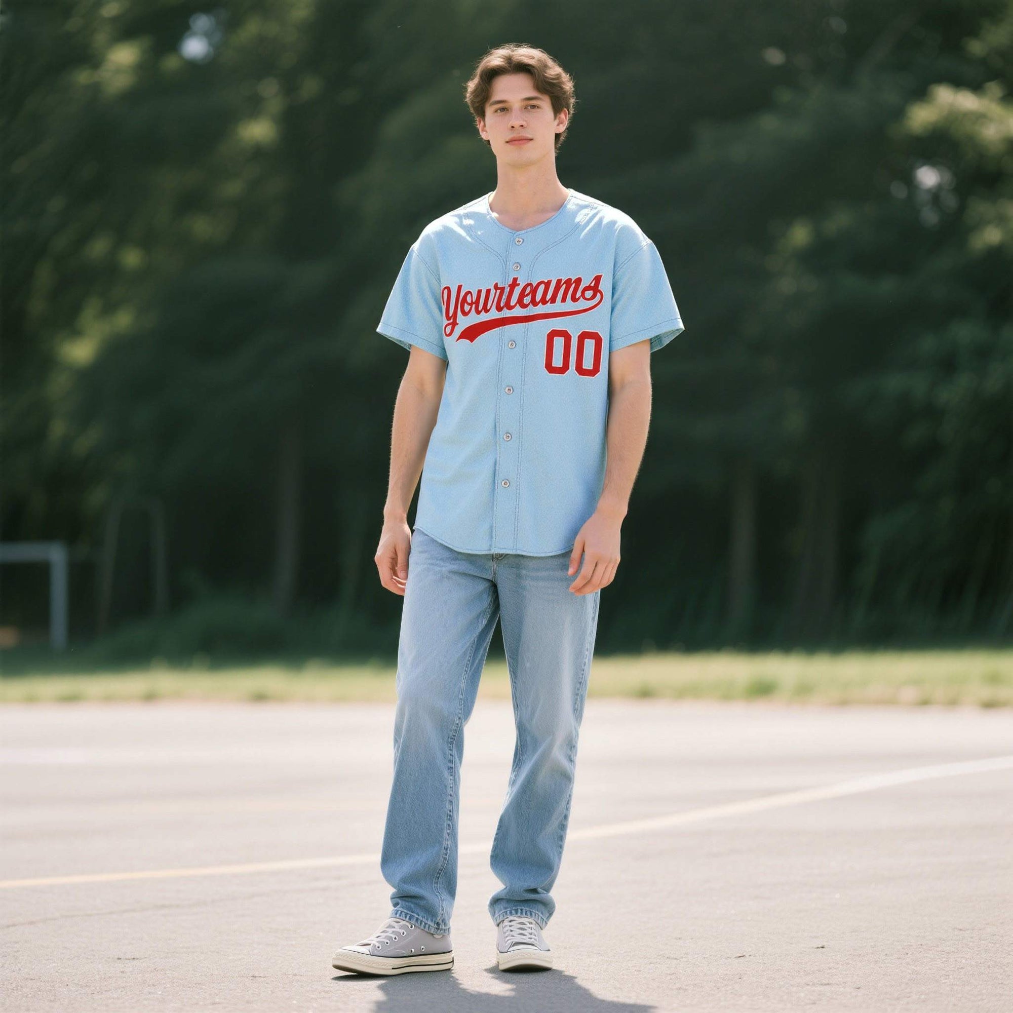 Custom Powder Blue Personalized Denim Baseball Jersey For Men Women Boy| KXKSHOP