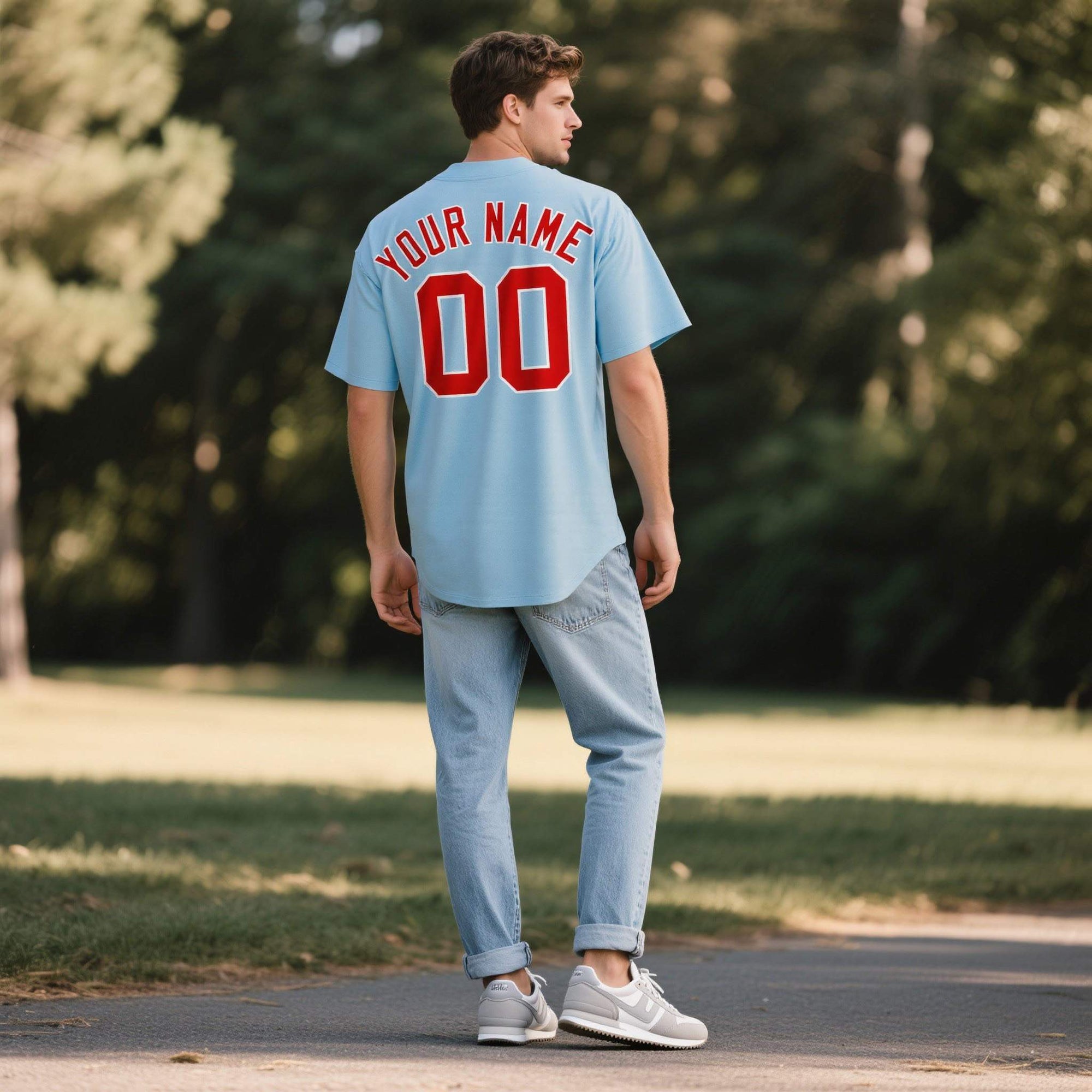 Custom Powder Blue Personalized Denim Baseball Jersey For Men Women Boy| KXKSHOP