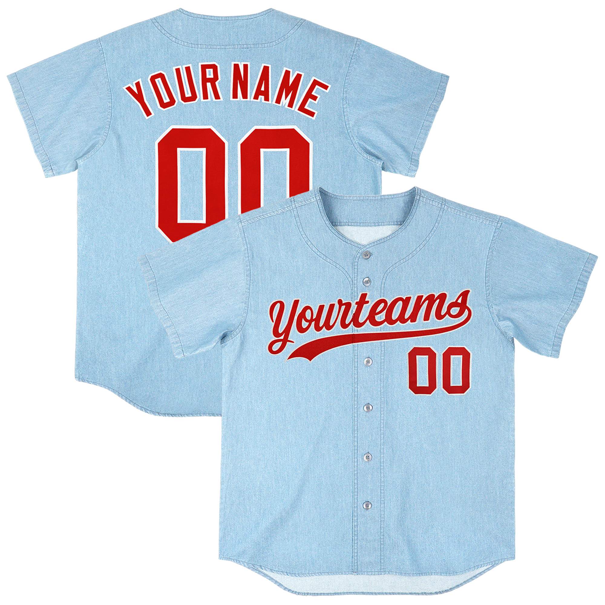 Custom Powder Blue Personalized Denim Baseball Jersey For Men Women Boy| KXKSHOP