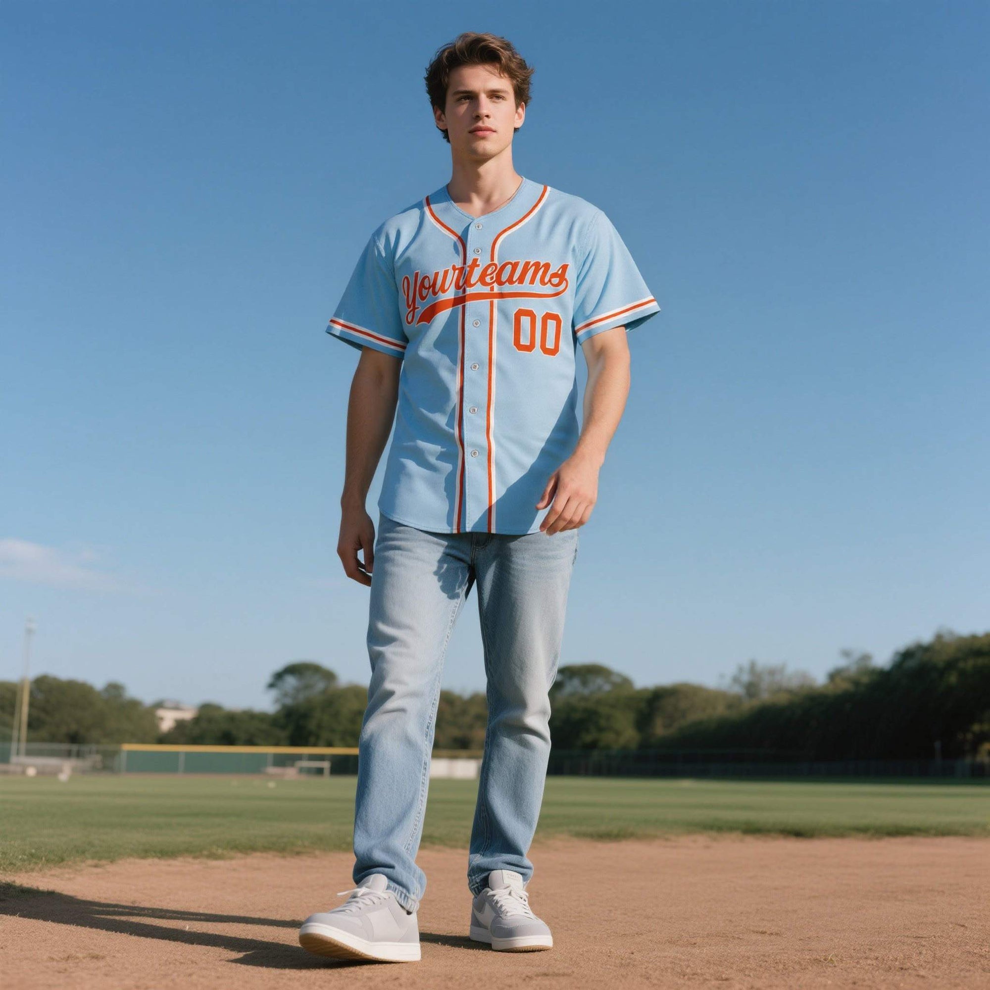 Custom Powder Blue Personalized Denim Baseball Jersey For Men Women Boy| KXKSHOP