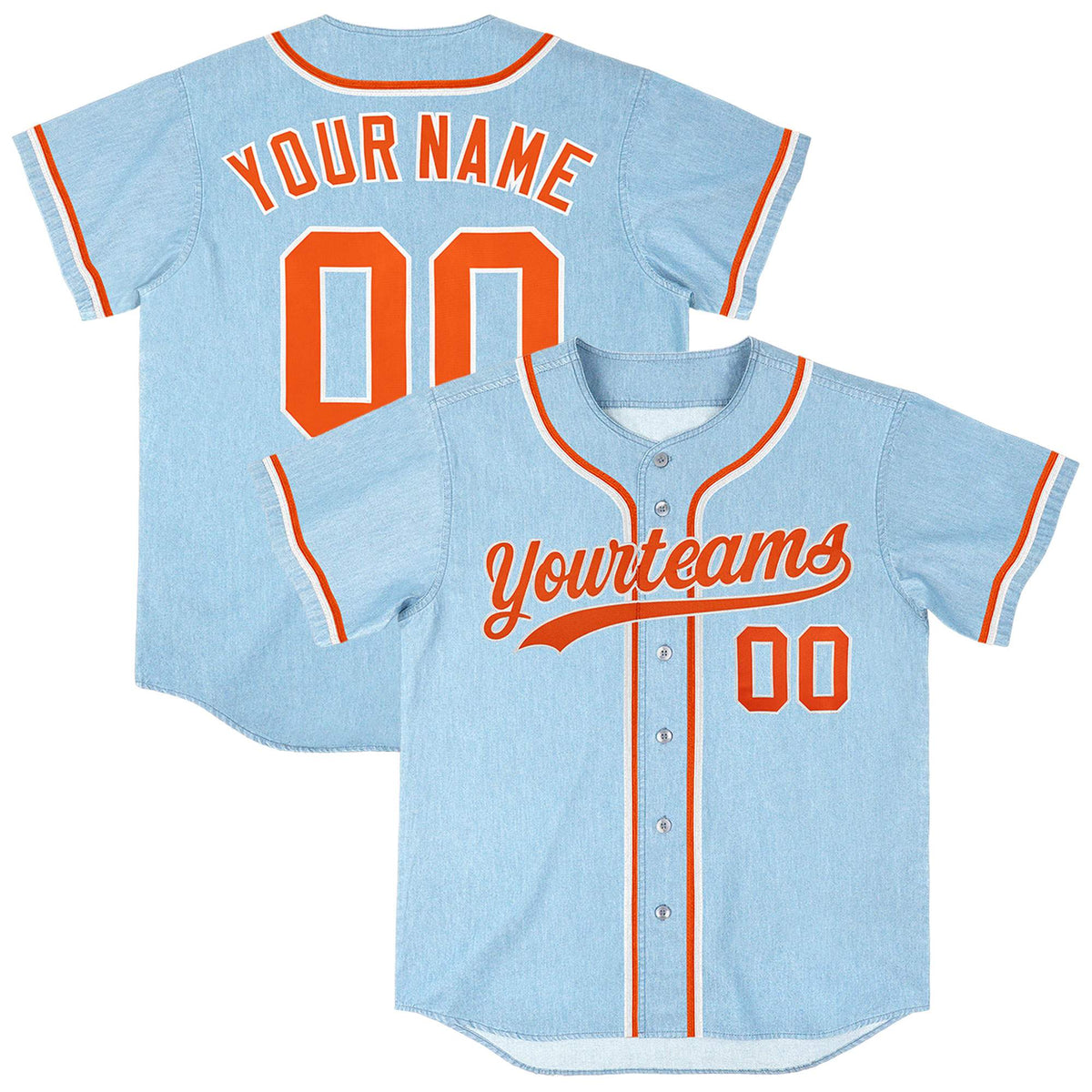 Custom Powder Blue Personalized Denim Baseball Jersey For Men Women Boy| KXKSHOP