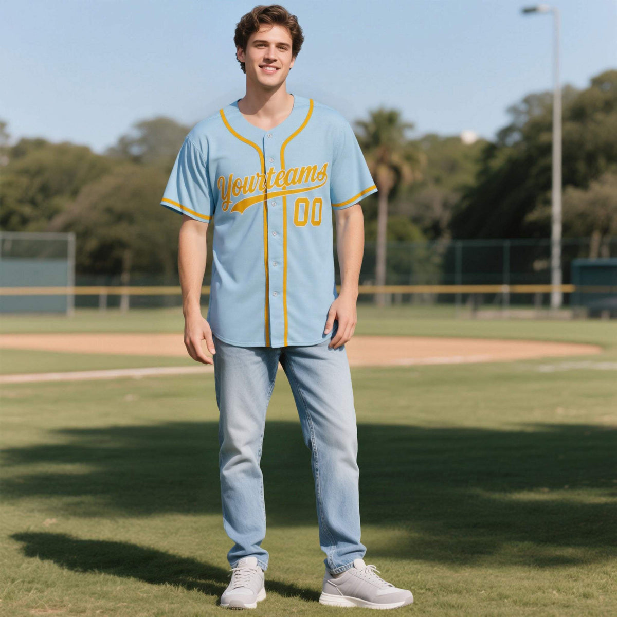 Custom Powder Blue Personalized Denim Baseball Jersey For Men Women Boy| KXKSHOP