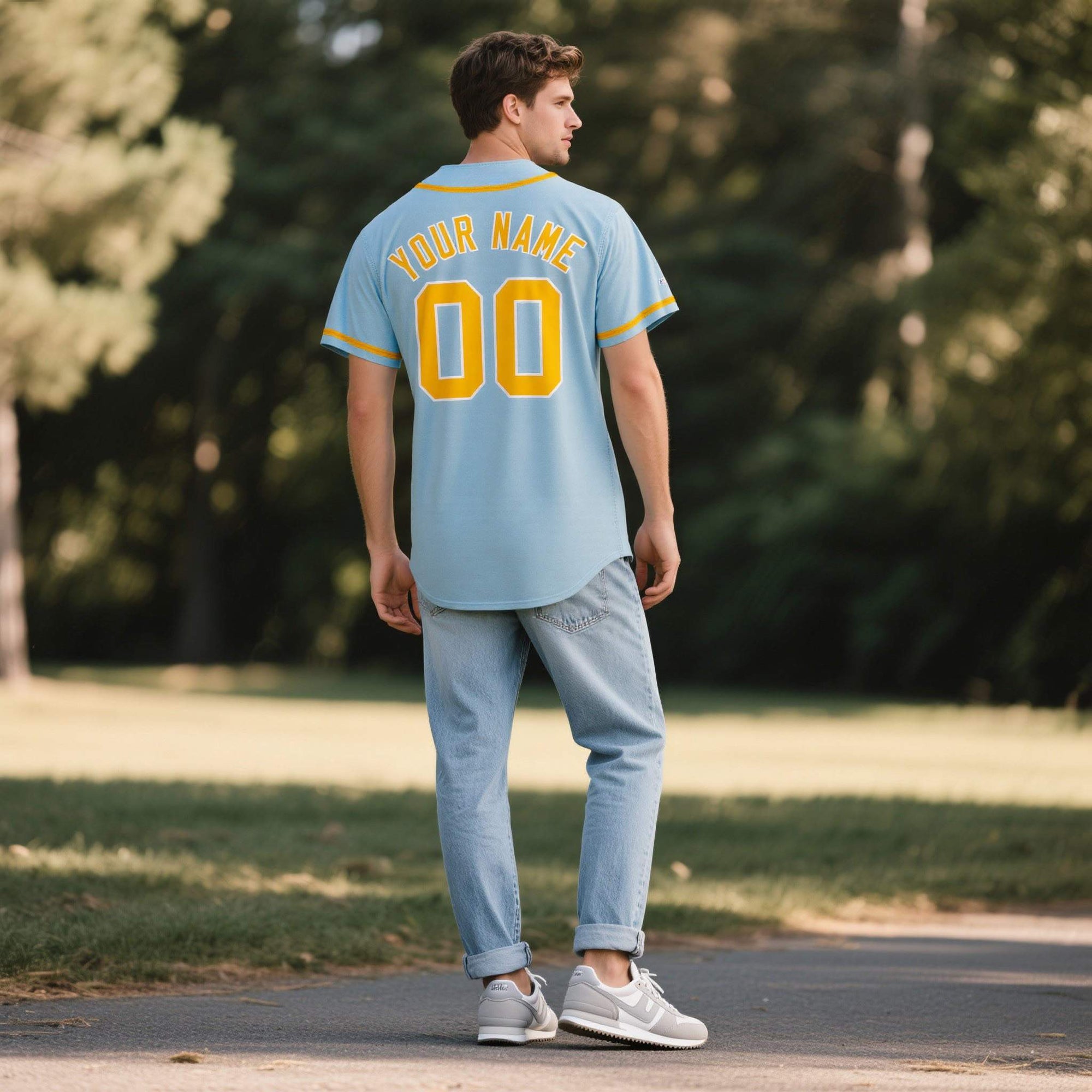 Custom Powder Blue Personalized Denim Baseball Jersey For Men Women Boy| KXKSHOP