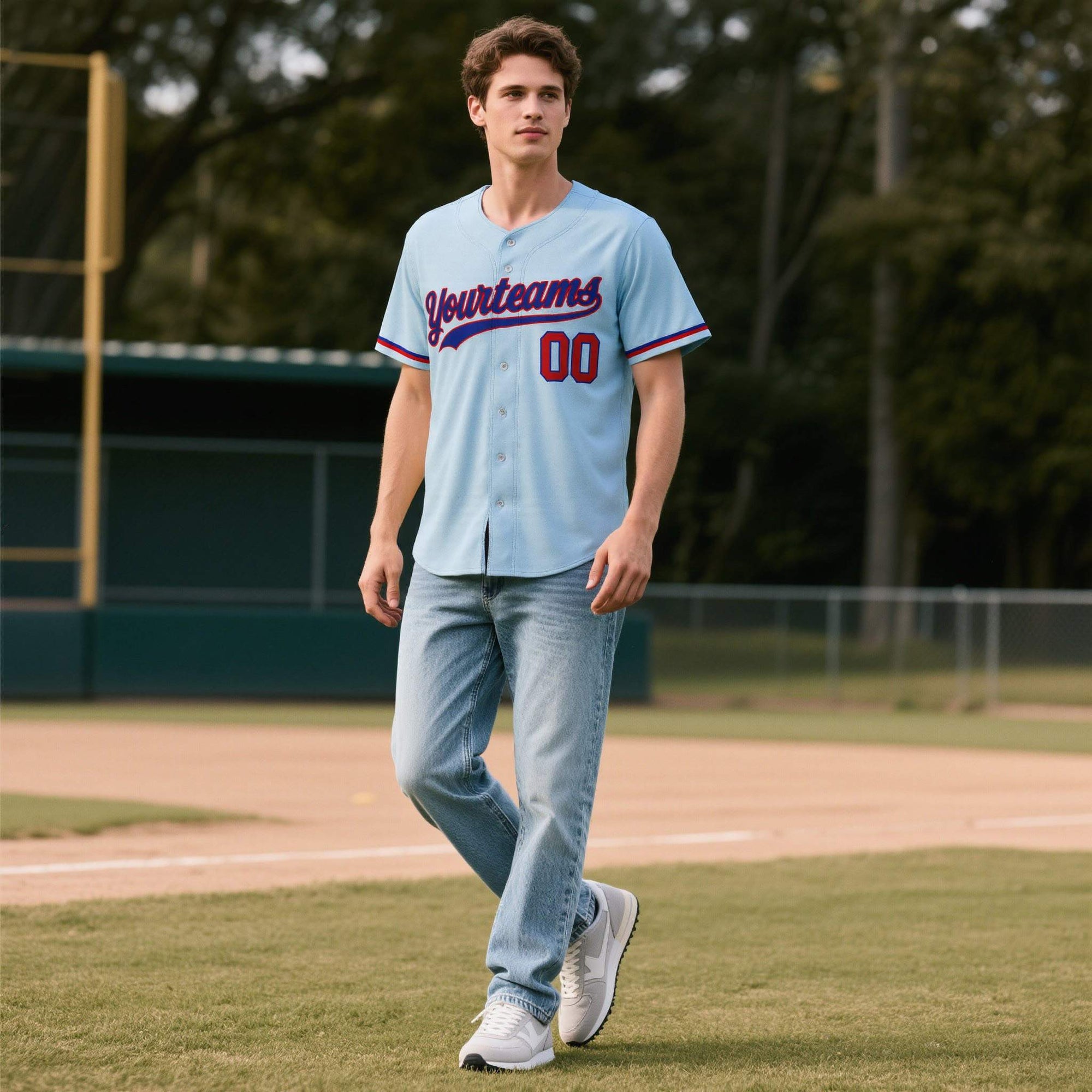 Custom Powder Blue Personalized Denim Baseball Jersey For Men Women Boy| KXKSHOP