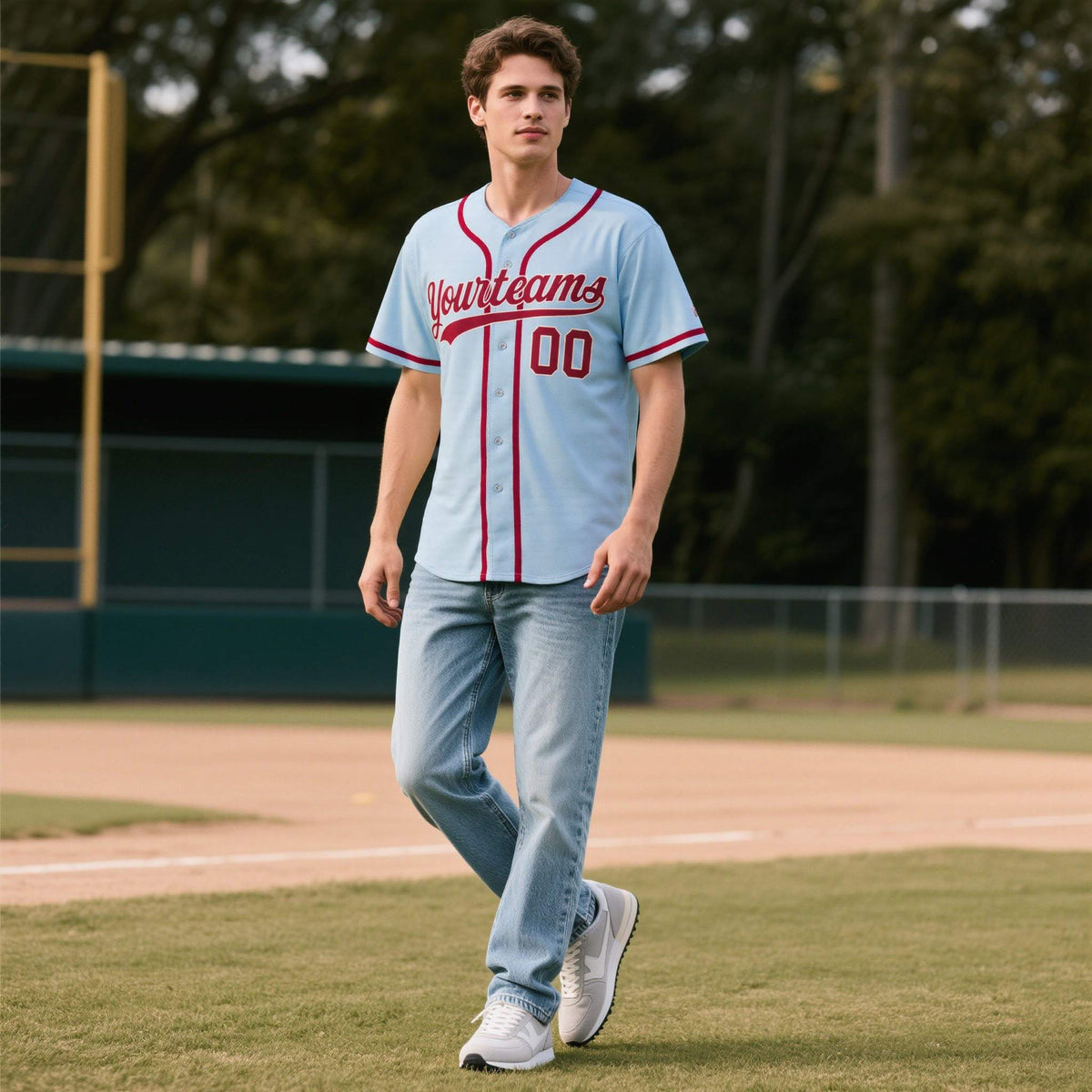 Custom Powder Blue Personalized Denim Baseball Jersey For Men Women Boy| KXKSHOP