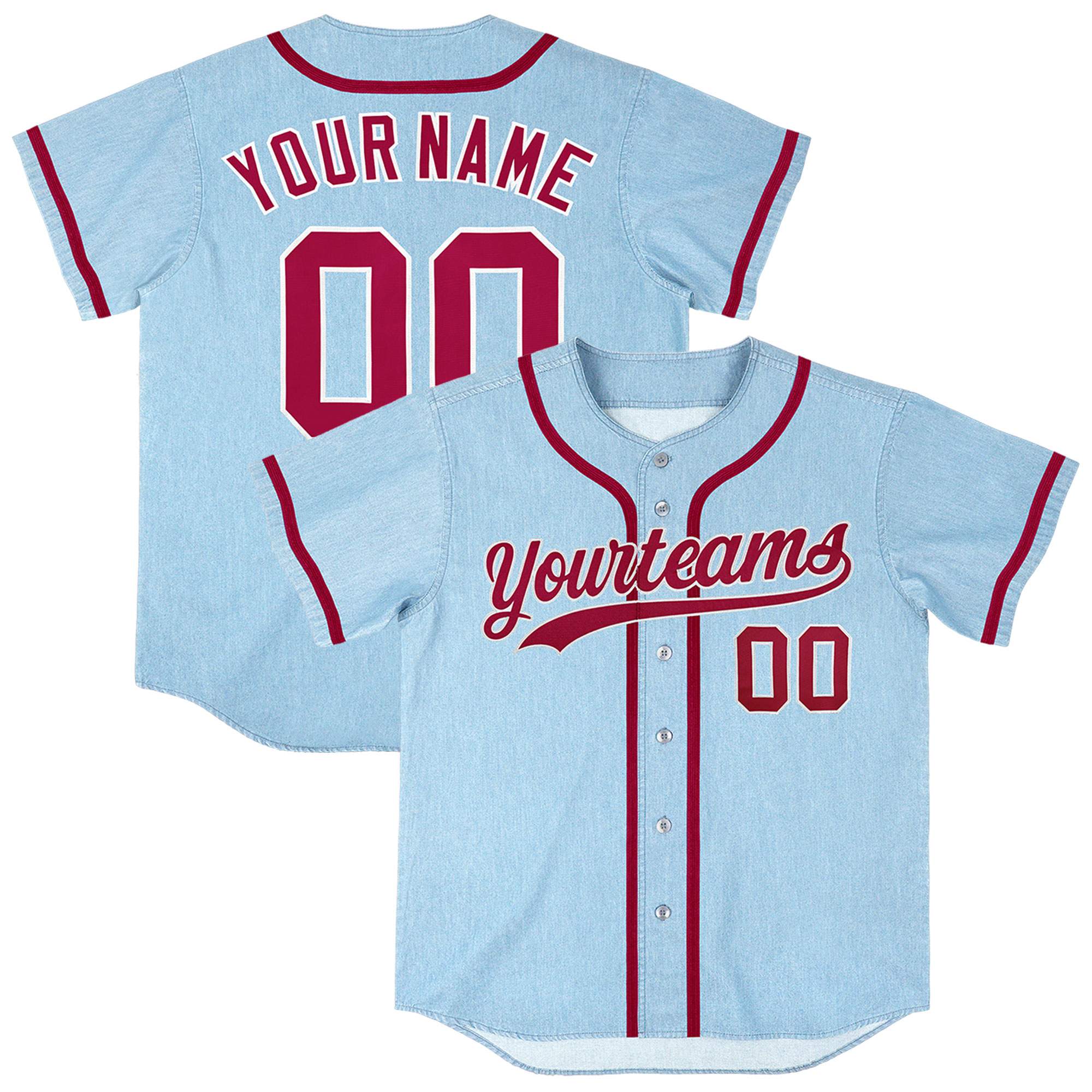 Custom Powder Blue Personalized Denim Baseball Jersey For Men Women Boy| KXKSHOP