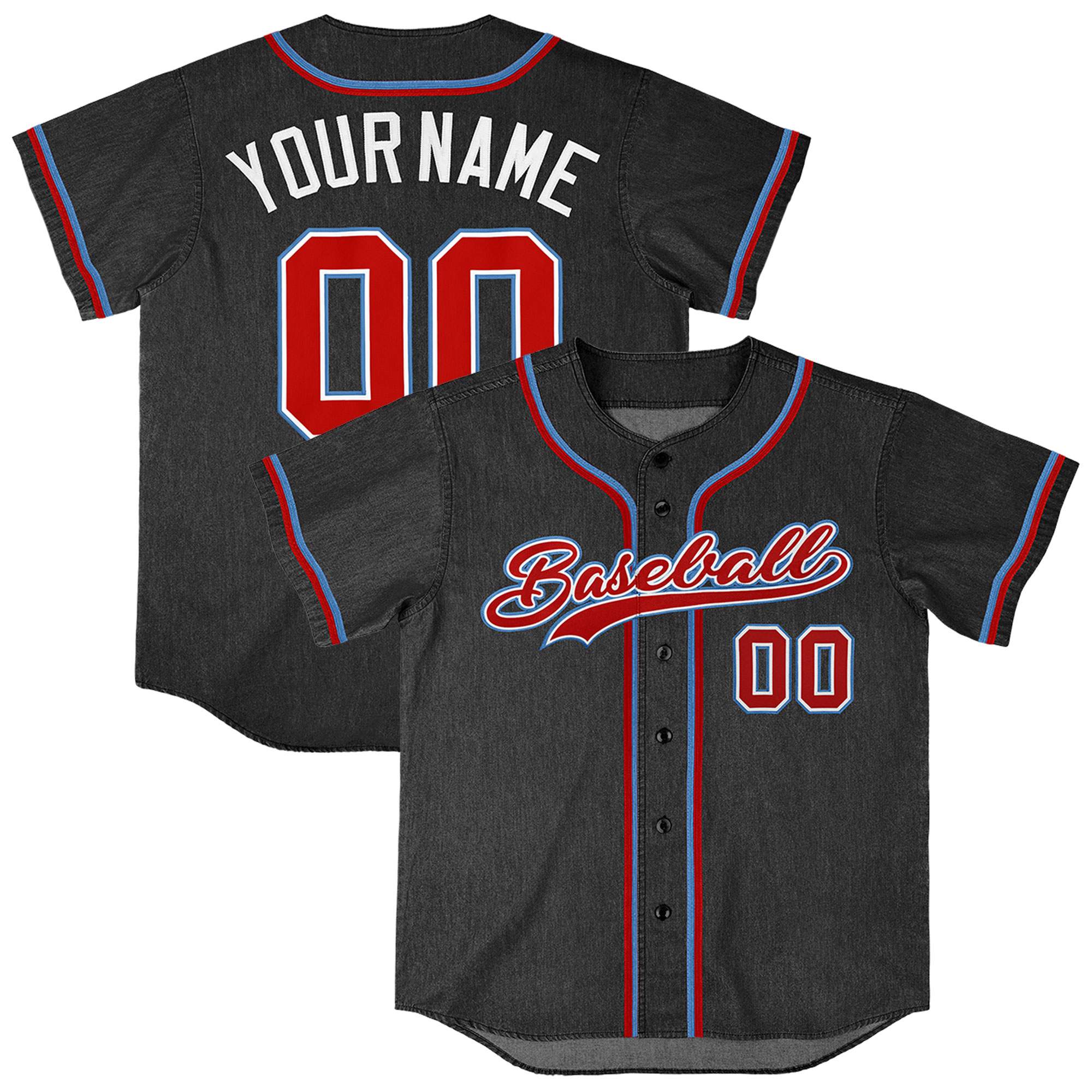 Custom Black Personalized Denim Baseball Jersey For Men Women Boy| KXKSHOP