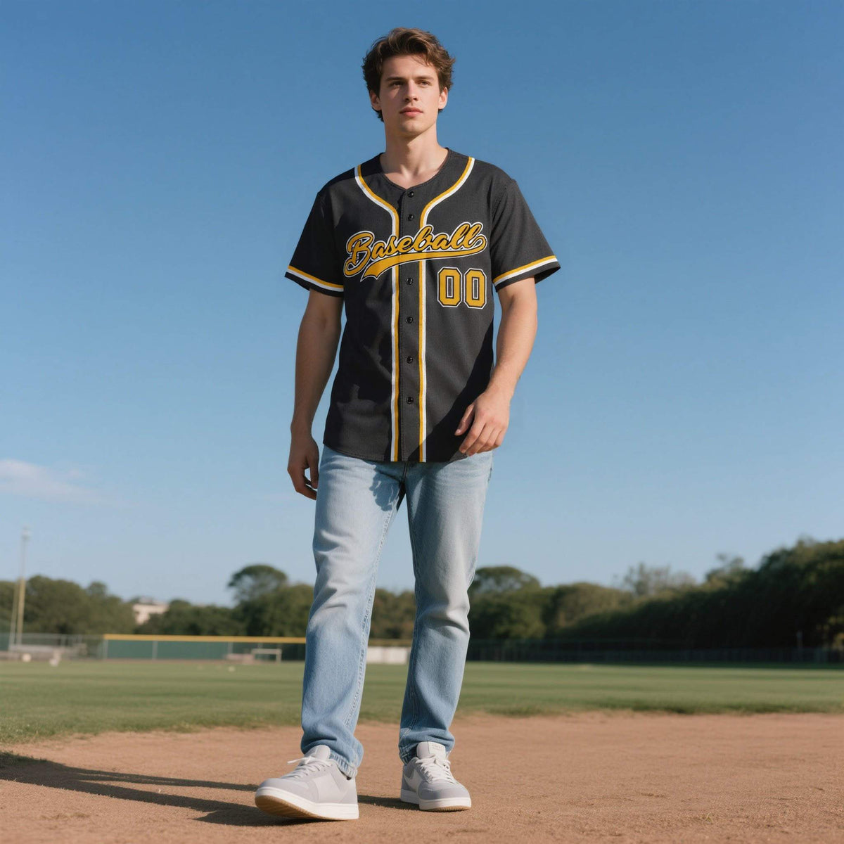 Custom Black Personalized Denim Baseball Jersey For Men Women Boy| KXKSHOP