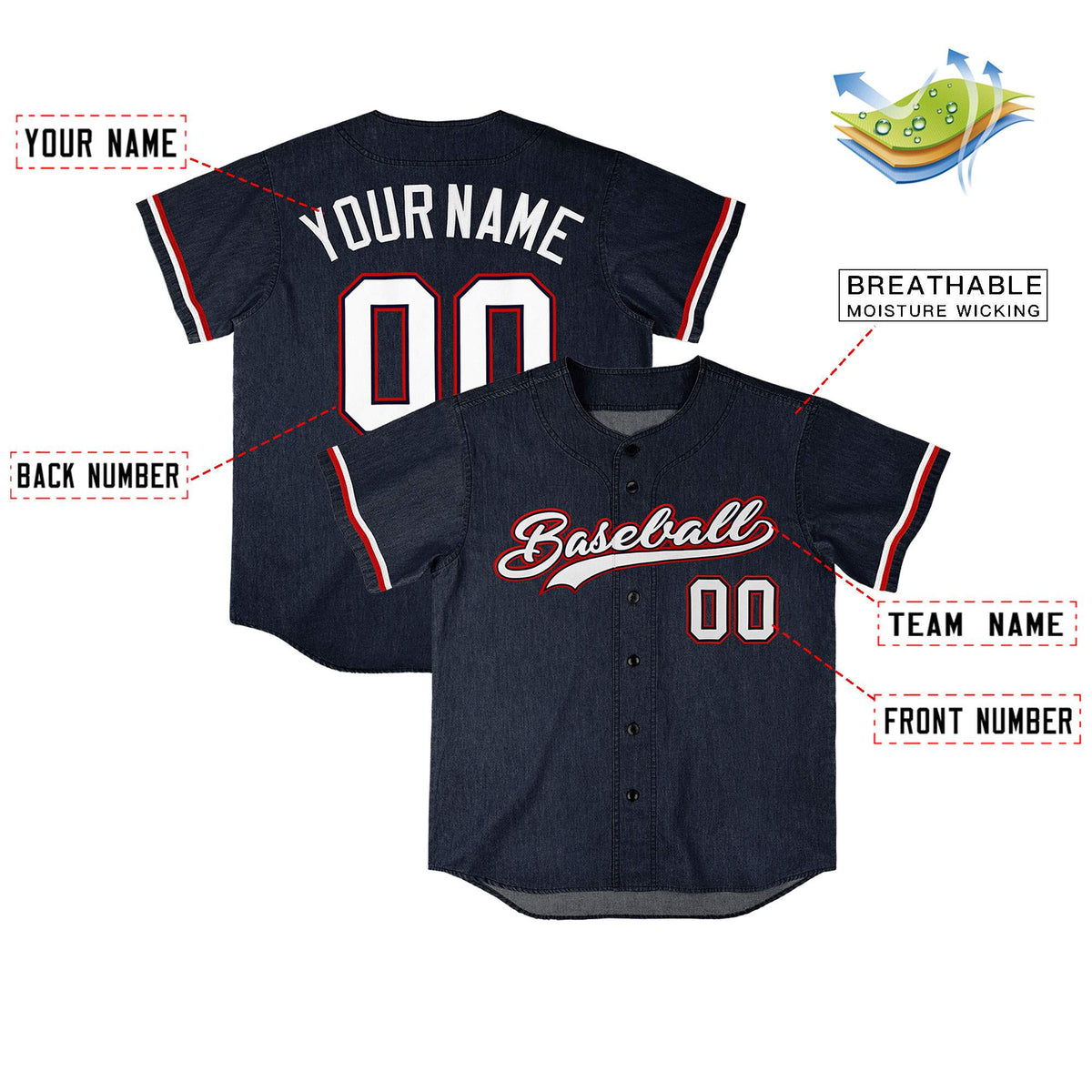 Custom Navy Personalized Denim Baseball Jersey For Men Women Boy| KXKSHOP