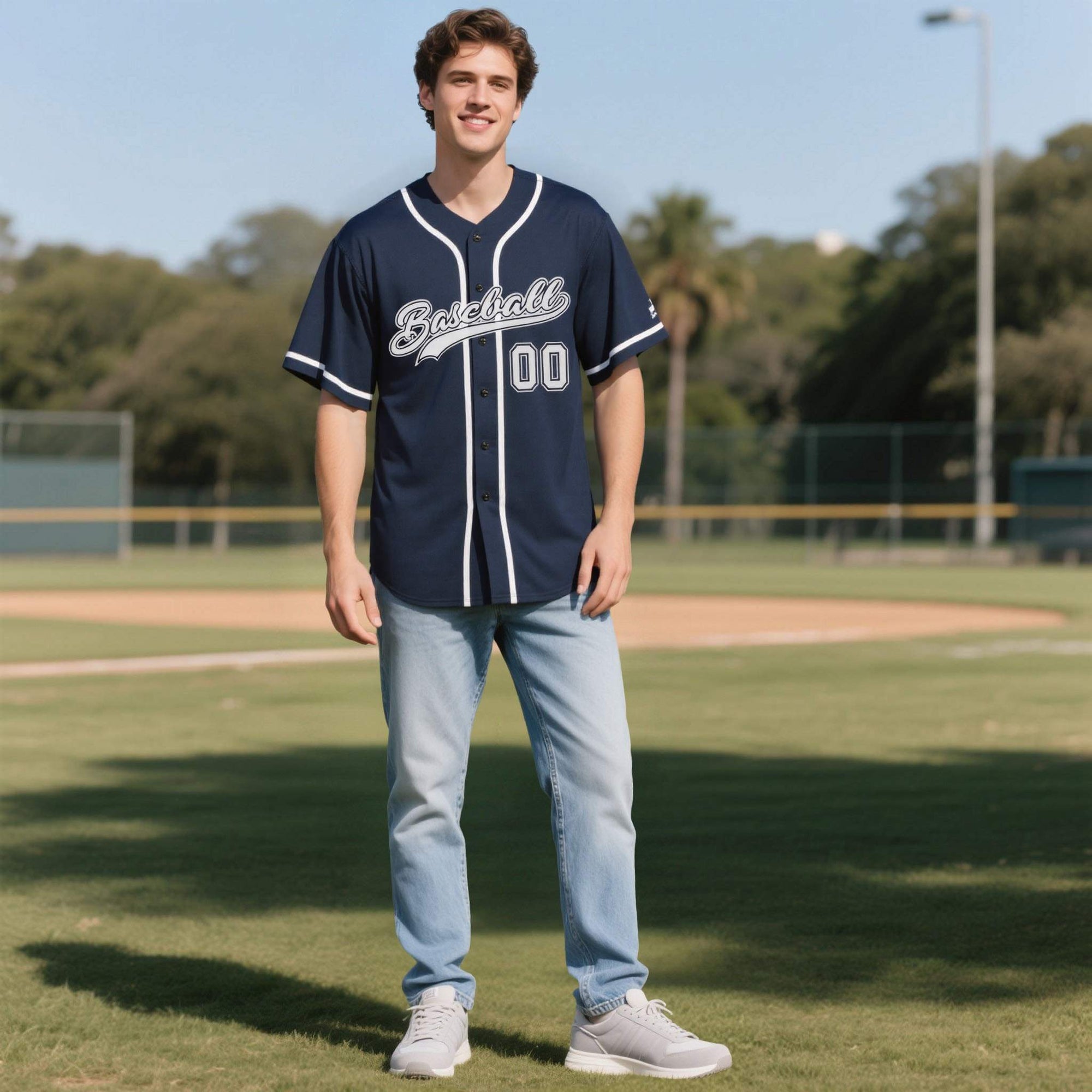 Custom Navy Personalized Denim Baseball Jersey For Men Women Boy| KXKSHOP