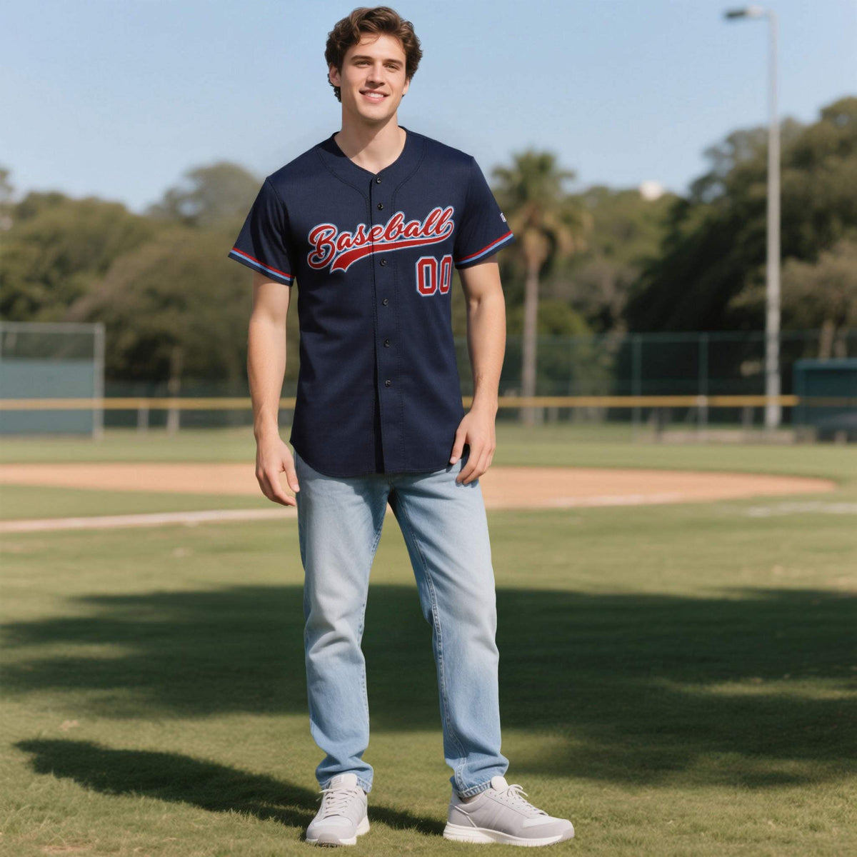 Custom Navy Personalized Denim Baseball Jersey For Men Women Boy| KXKSHOP