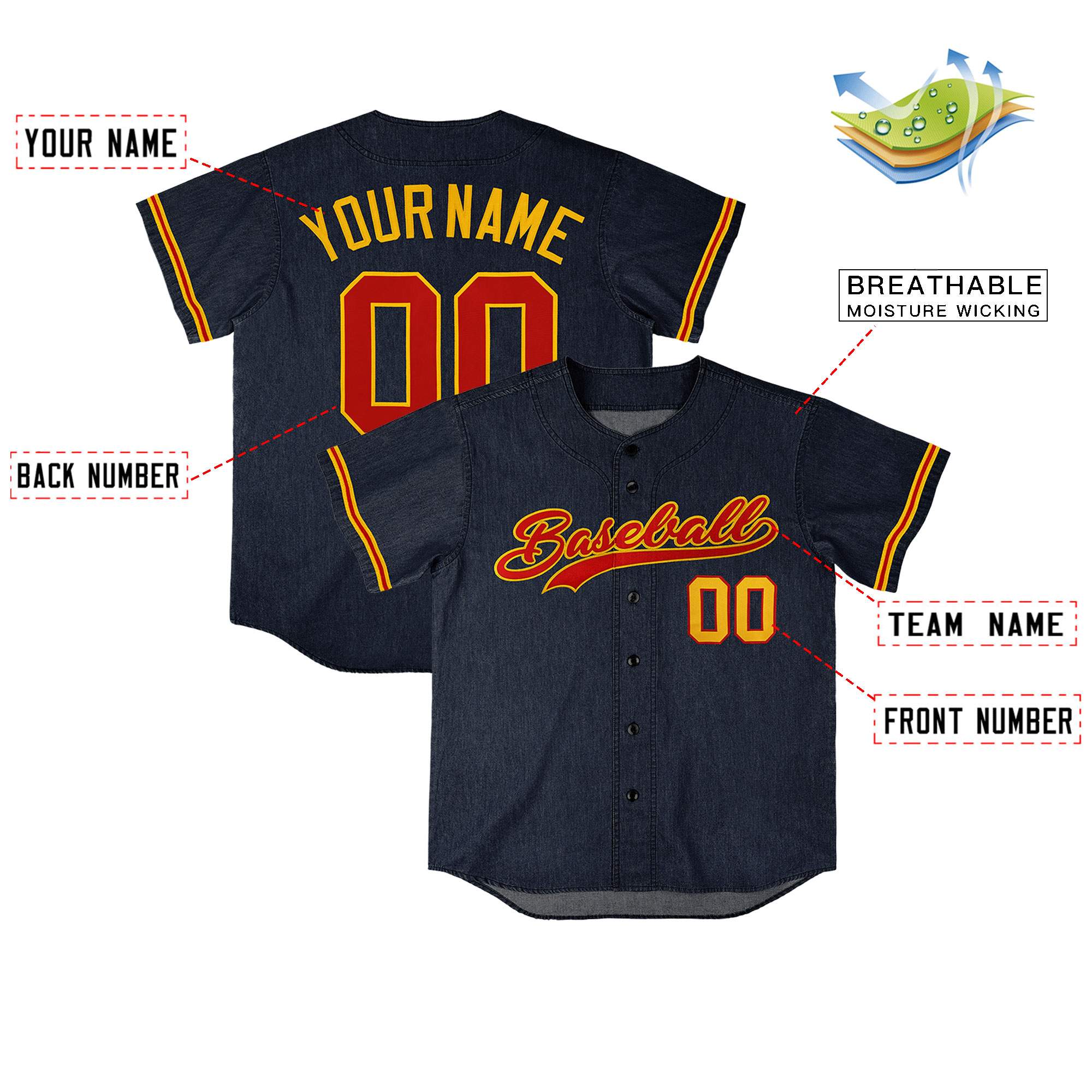 Custom Navy Personalized Denim Baseball Jersey For Men Women Boy| KXKSHOP
