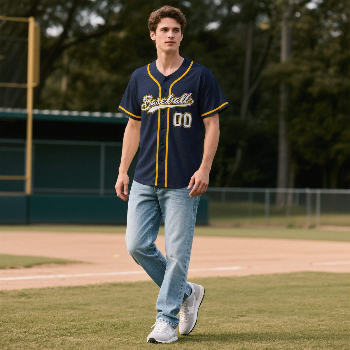 Custom Navy Personalized Denim Baseball Jersey For Men Women Boy| KXKSHOP