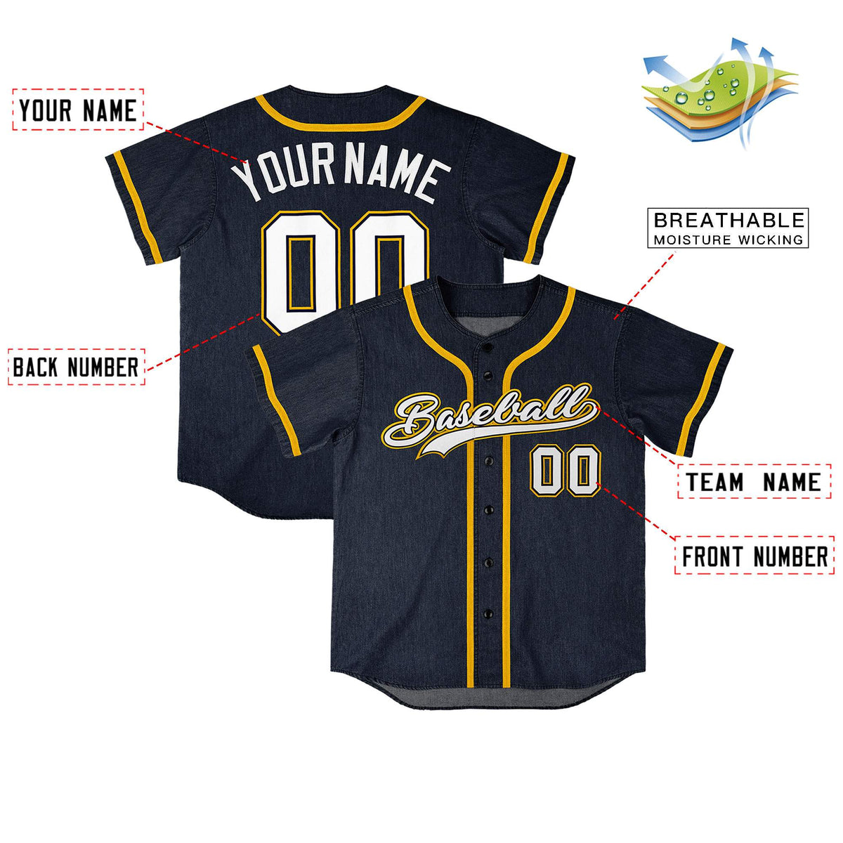 Custom Navy Personalized Denim Baseball Jersey For Men Women Boy| KXKSHOP
