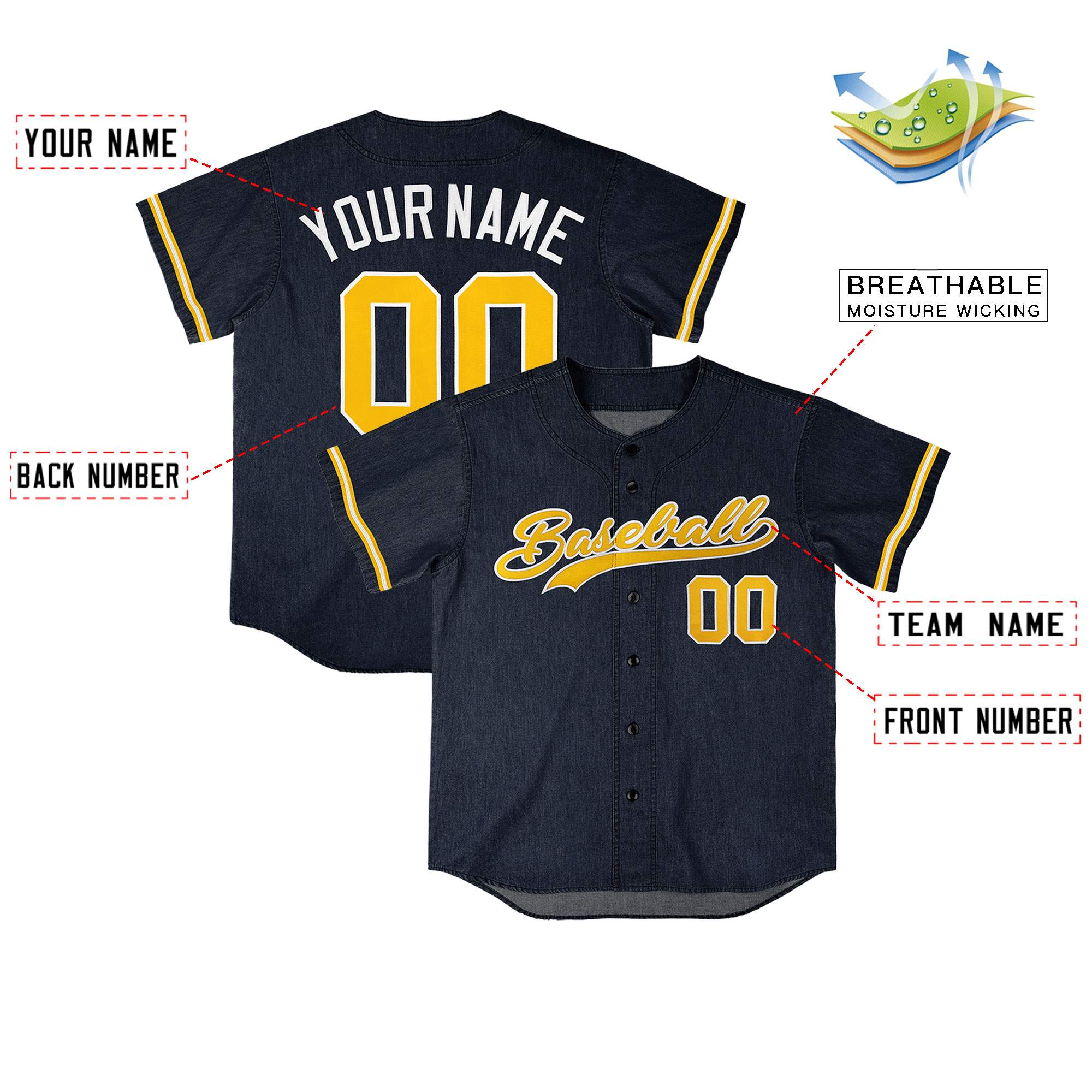 Custom Navy Personalized Denim Baseball Jersey For Men Women Boy| KXKSHOP