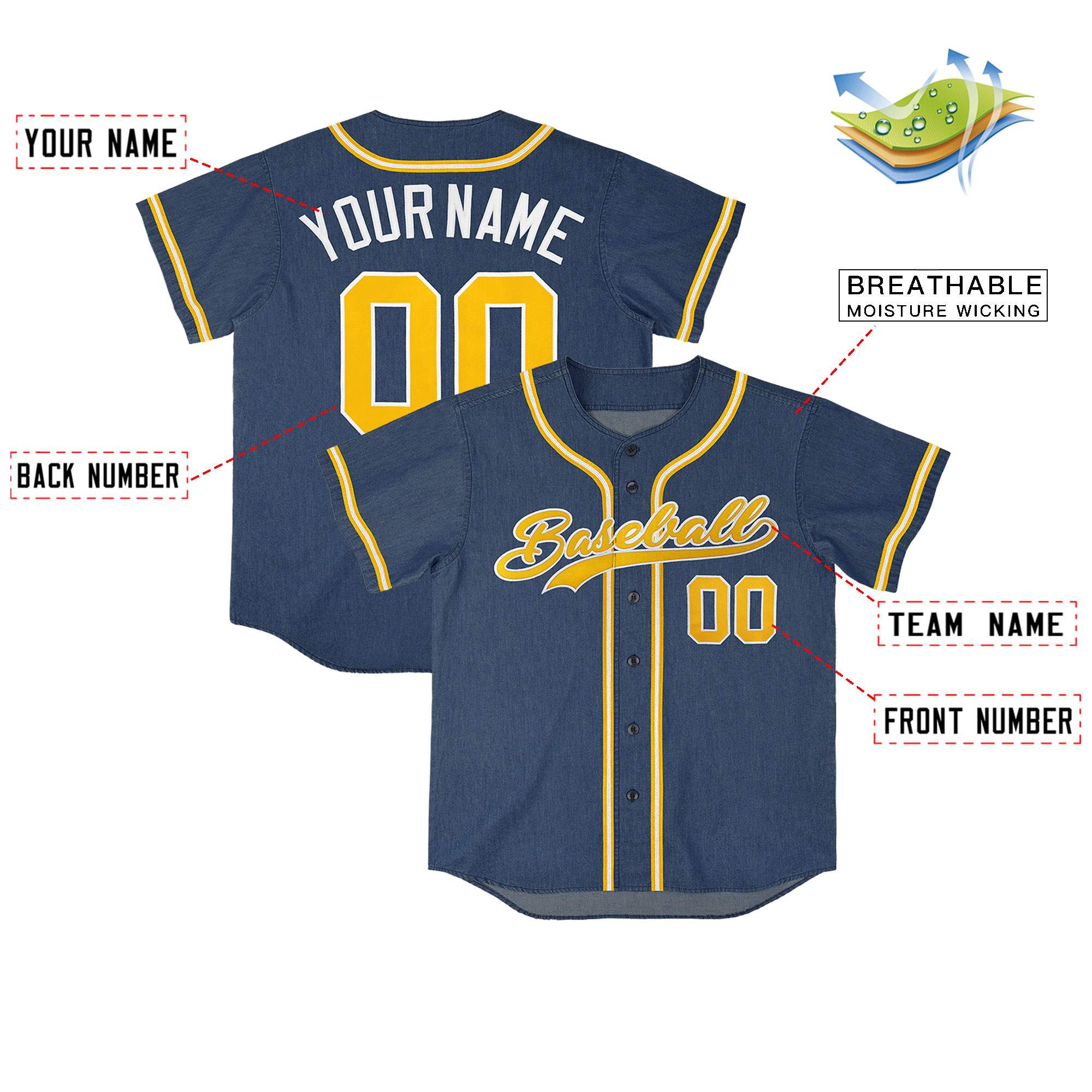 Custom Midnight Blue Personalized Denim Baseball Jersey For Men Women Boy| KXKSHOP