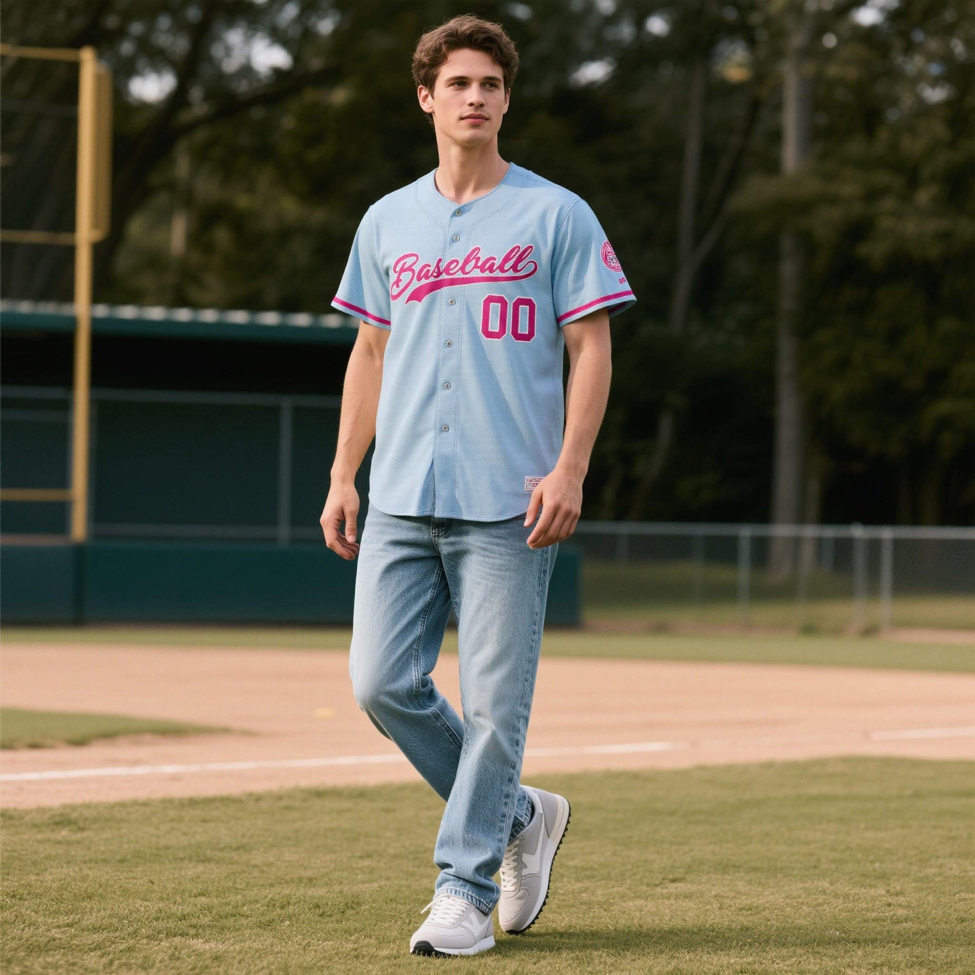 Custom Powder Blue Personalized Denim Baseball Jersey For Men Women Boy| KXKSHOP