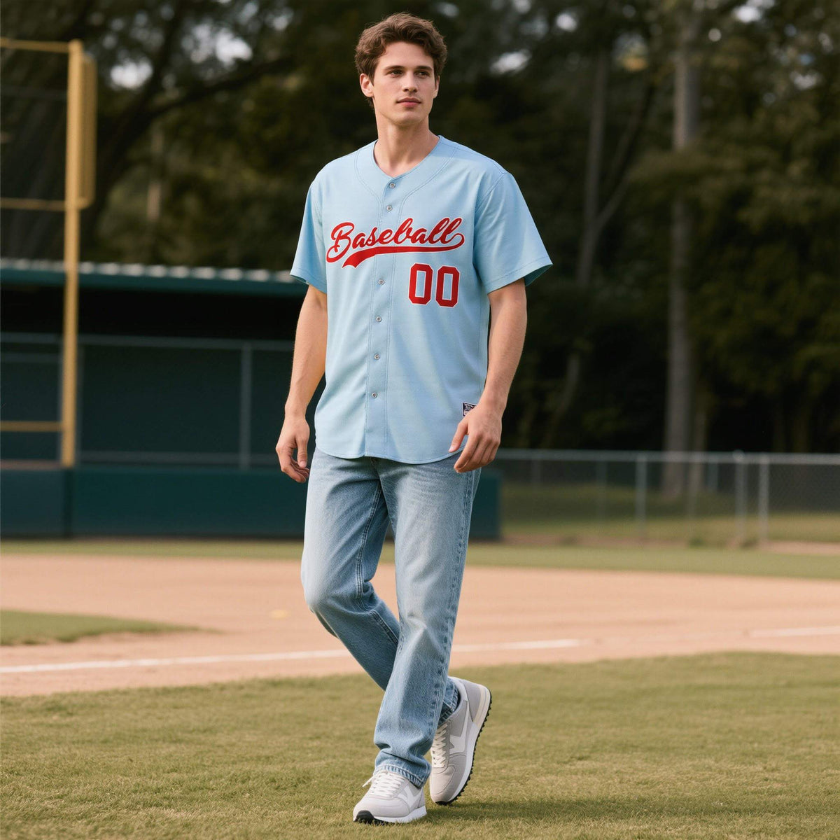 Custom Powder Blue Personalized Denim Baseball Jersey For Men Women Boy| KXKSHOP