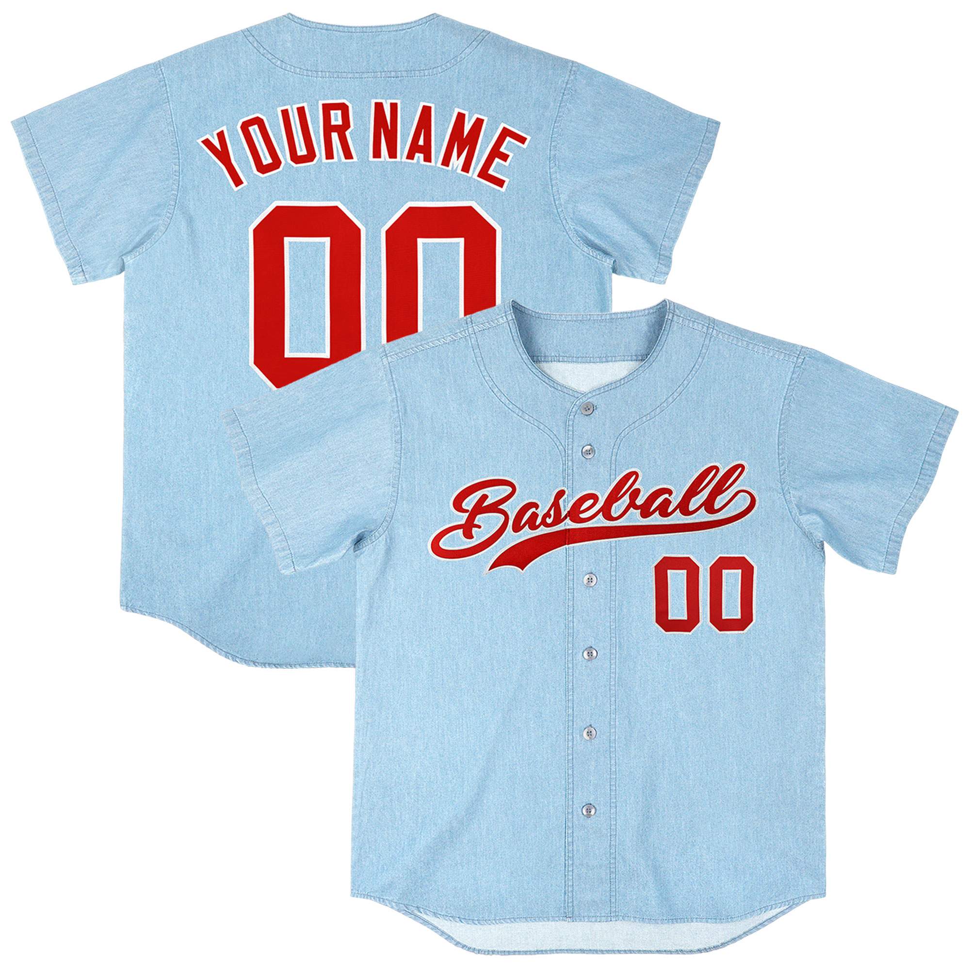 Custom Powder Blue Personalized Denim Baseball Jersey For Men Women Boy| KXKSHOP