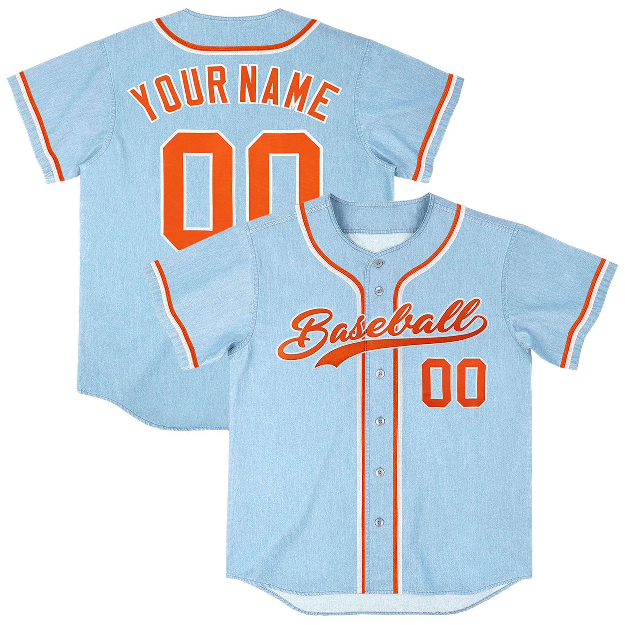 Custom Powder Blue Personalized Denim Baseball Jersey For Men Women Boy| KXKSHOP
