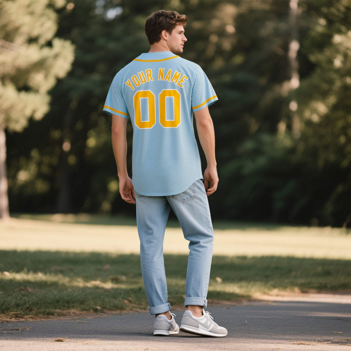 Custom Powder Blue Personalized Denim Baseball Jersey For Men Women Boy| KXKSHOP