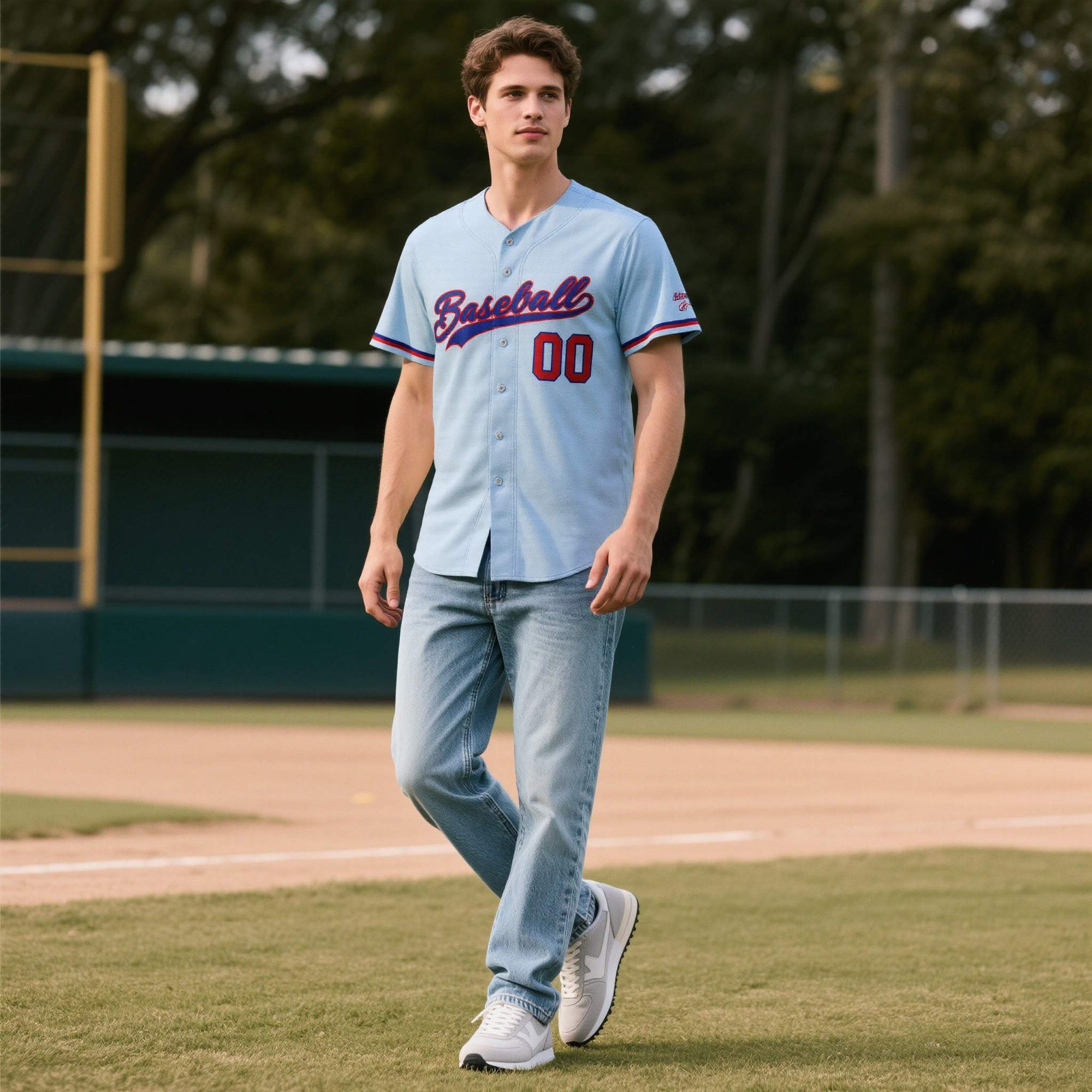 Custom Powder Blue Personalized Denim Baseball Jersey For Men Women Boy| KXKSHOP