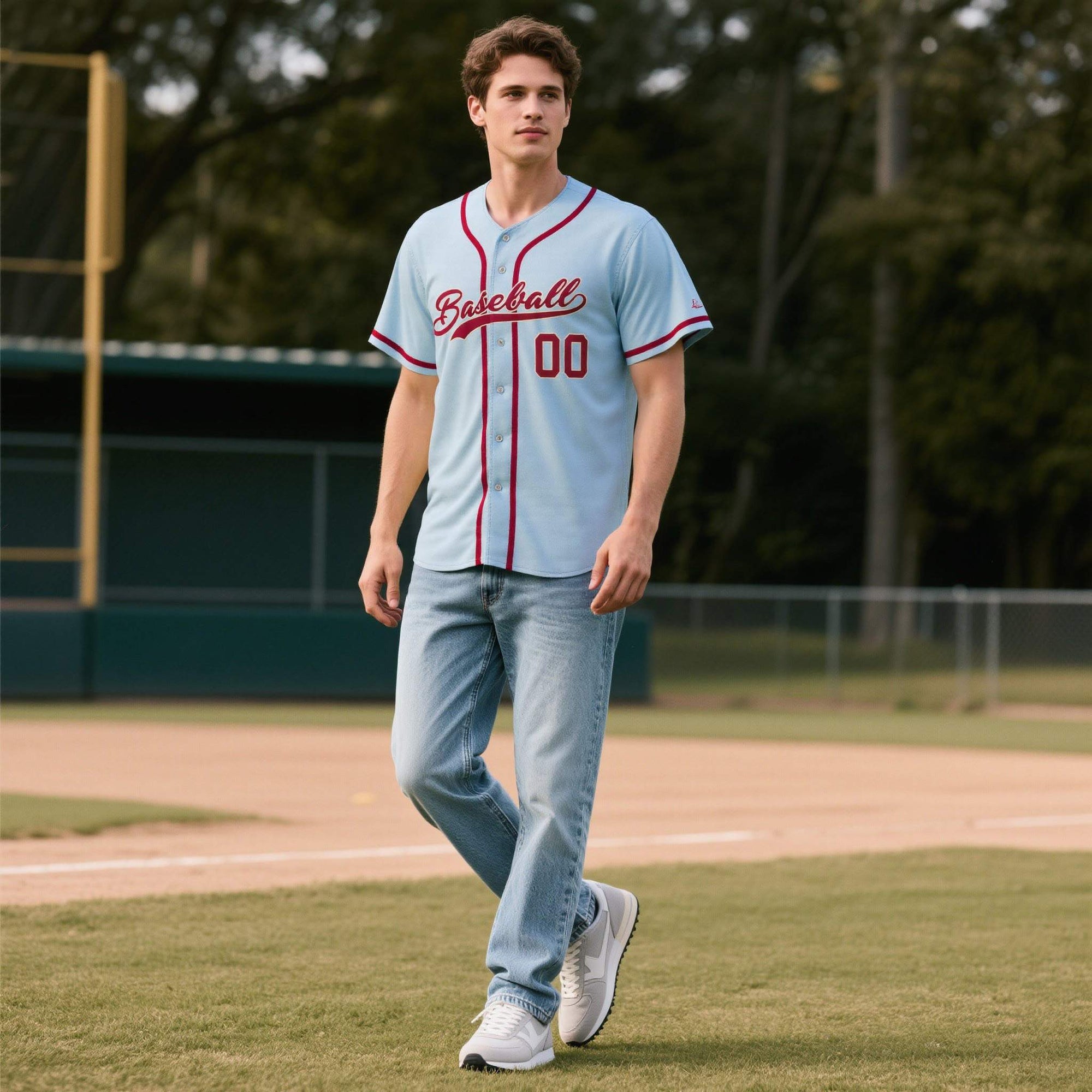 Custom Powder Blue Personalized Denim Baseball Jersey For Men Women Boy| KXKSHOP