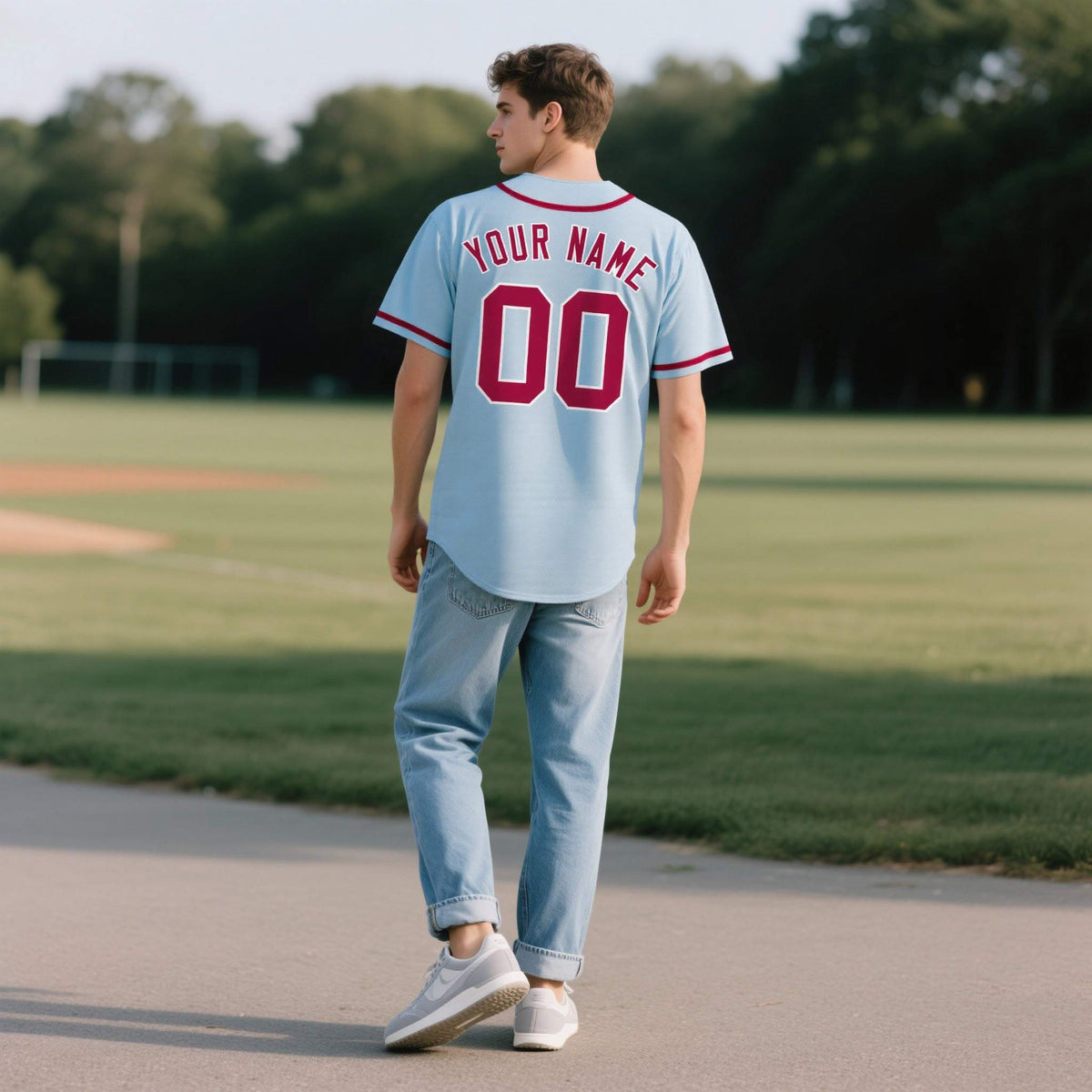 Custom Powder Blue Personalized Denim Baseball Jersey For Men Women Boy| KXKSHOP