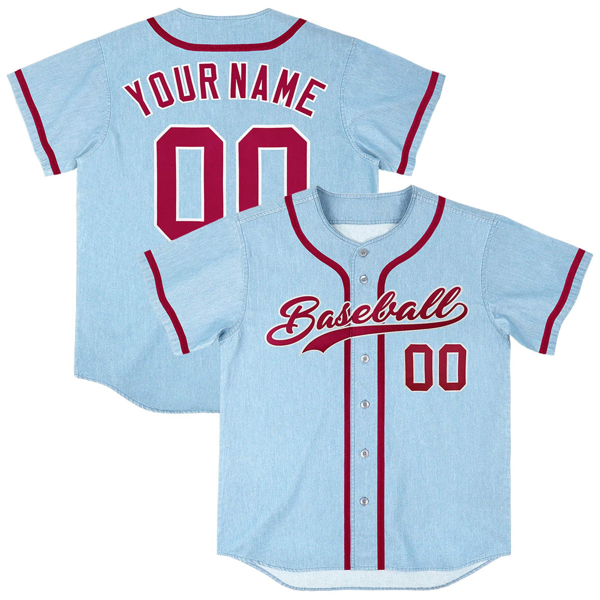 Custom Powder Blue Personalized Denim Baseball Jersey For Men Women Boy| KXKSHOP