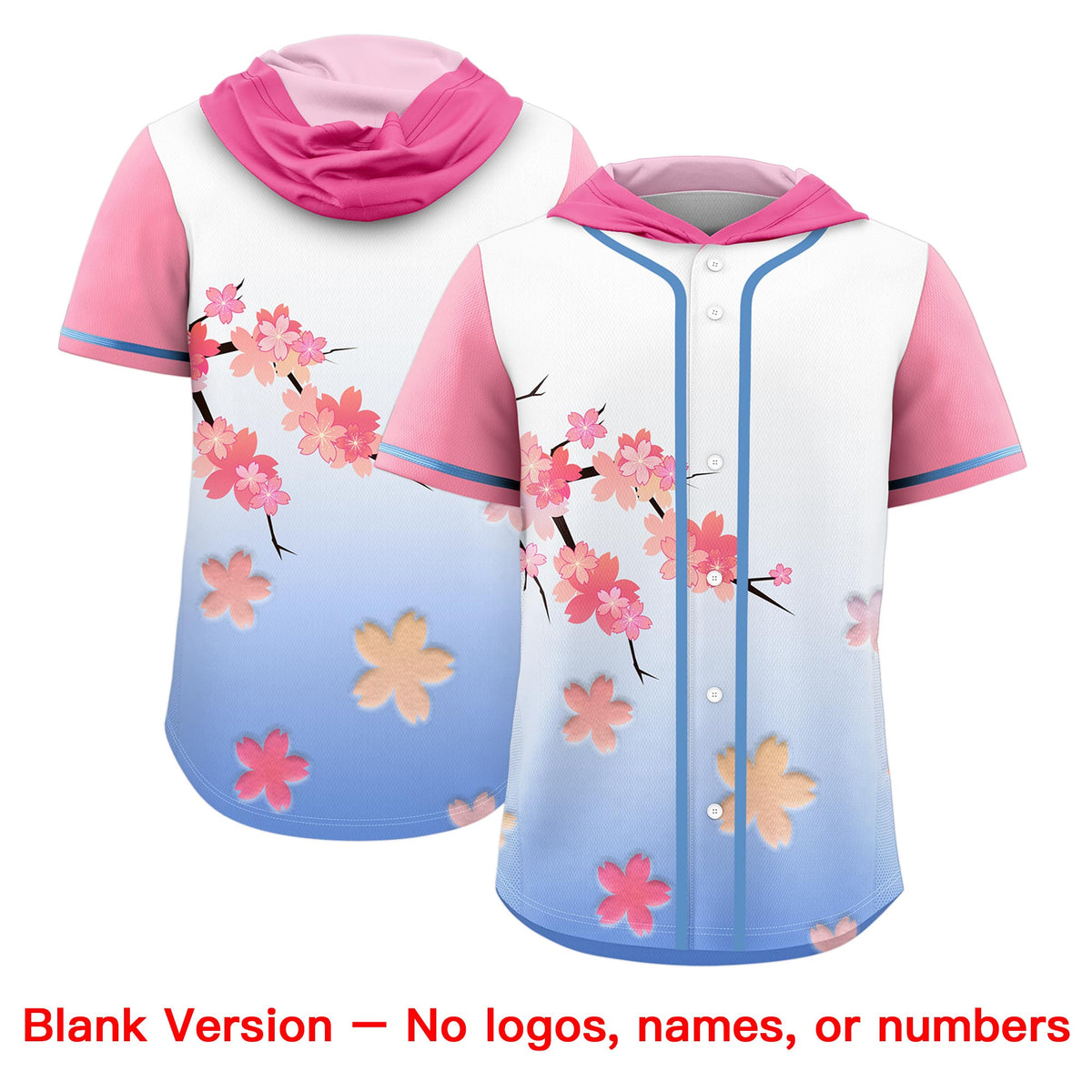 Custom Hooded Baseball Jersey | Pink Light Blue Cherry Blossom Breathable Athleisure Streetwear