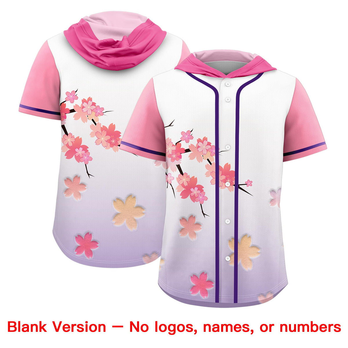 Custom Hooded Baseball Jersey | Pink Purple Cherry Blossom Moisture-Wicking Jersey for Men &amp; Women