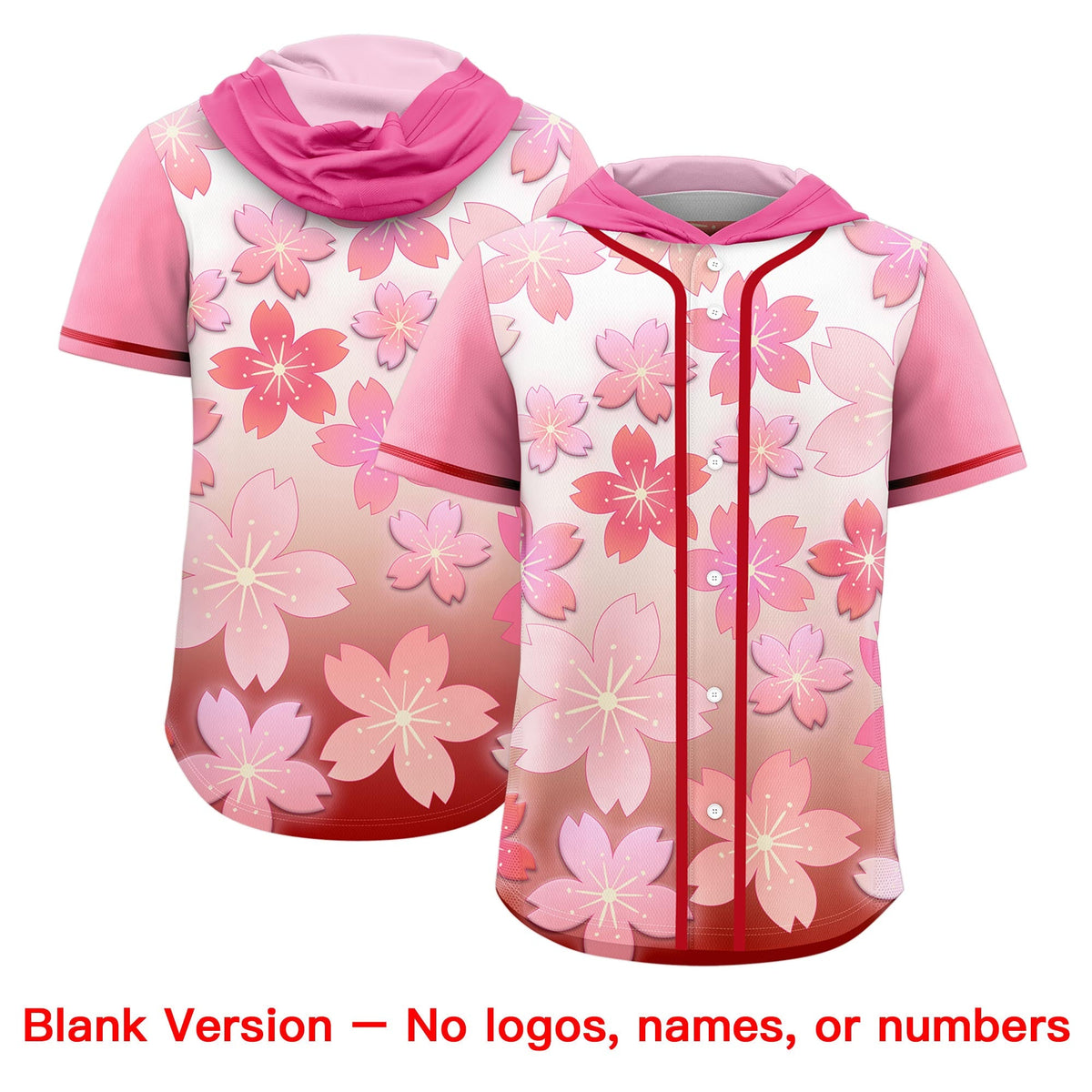 Custom Hooded Baseball Jersey | Pink Red Cherry Blossom Breathable Athleisure Streetwear