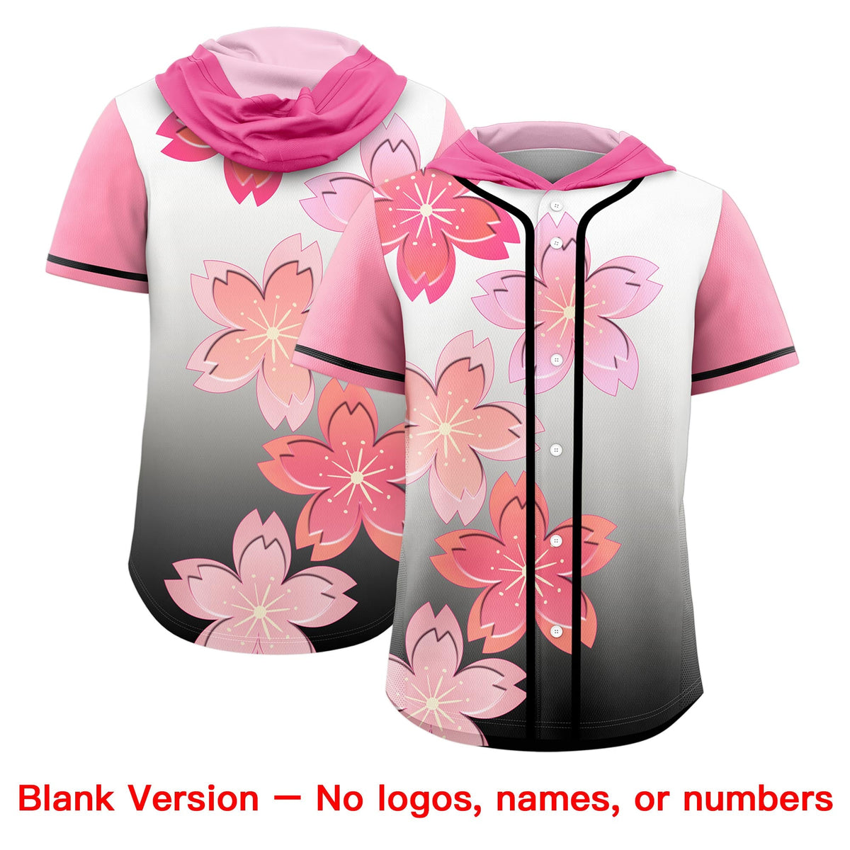 Custom Hooded Baseball Jersey | Pink Black Cherry Blossom Moisture-Wicking Jersey for Men &amp; Women