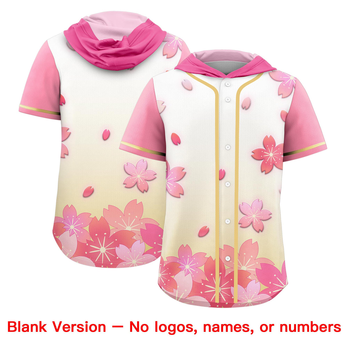 Custom Hooded Baseball Jersey | Pink Khaki Cherry Blossom Breathable Athleisure Streetwear