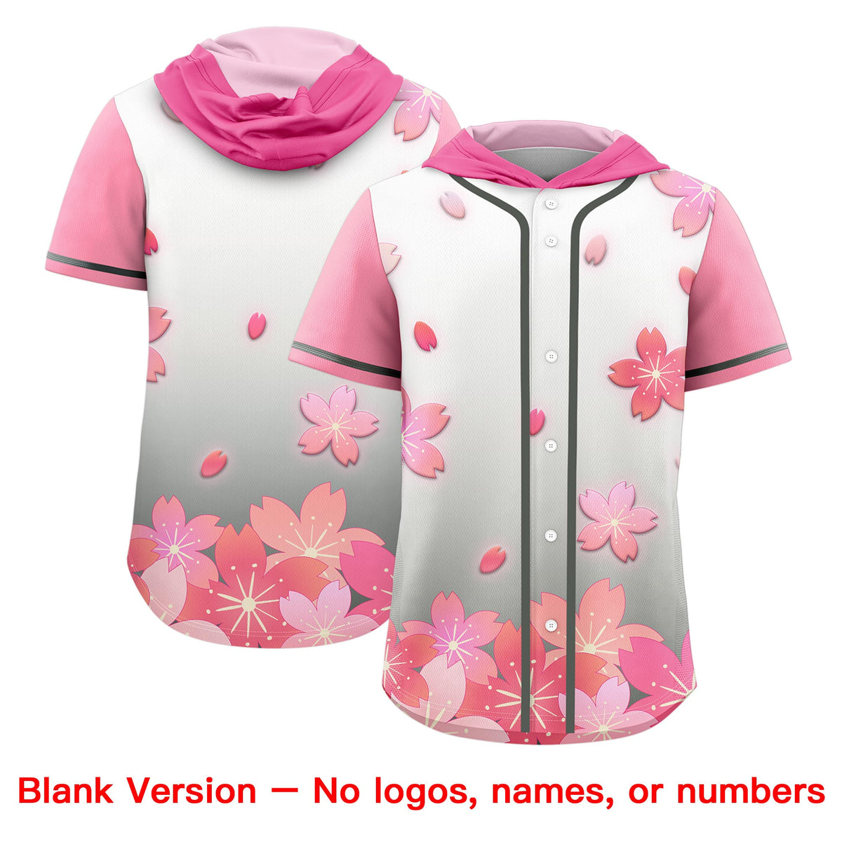 Custom Hooded Baseball Jersey | Pink Gray Cherry Blossom Moisture-Wicking Jersey for Men &amp; Women