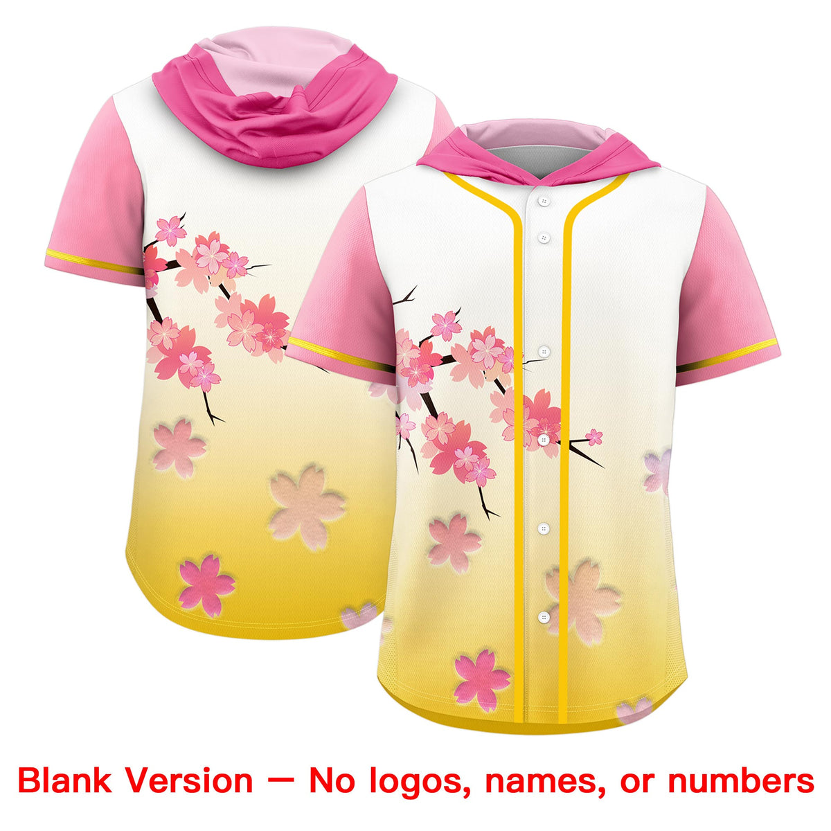 Custom Hooded Baseball Jersey | Pink Gold Cherry Blossom Breathable Athleisure Streetwear