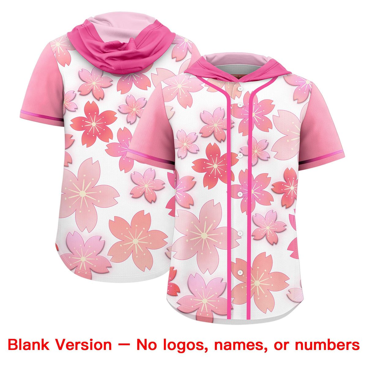 Custom Hooded Baseball Jersey | Pink White Cherry Blossom Moisture-Wicking Jersey for Men &amp; Women