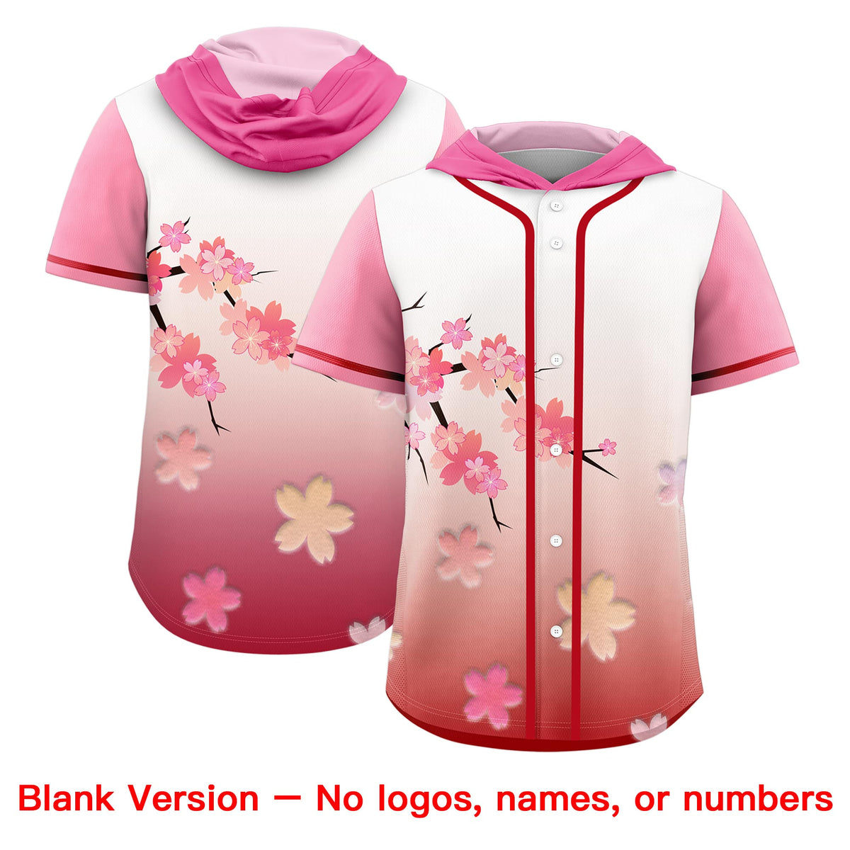 Custom Hooded Baseball Jersey | Pink Red Cherry Blossom Moisture-Wicking Jersey for Men &amp; Women