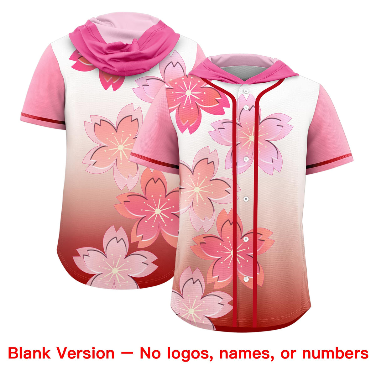 Custom Hooded Baseball Jersey | Pink Red Cherry Blossom Breathable Athleisure Streetwear