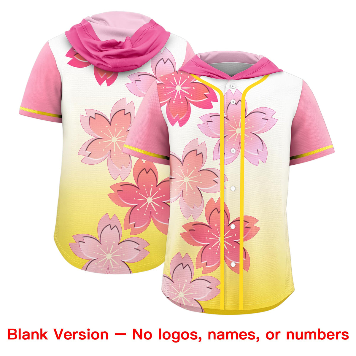 Custom Hooded Baseball Jersey | Pink Gold Cherry Blossom Personalized Name &amp; Number Sport Jersey