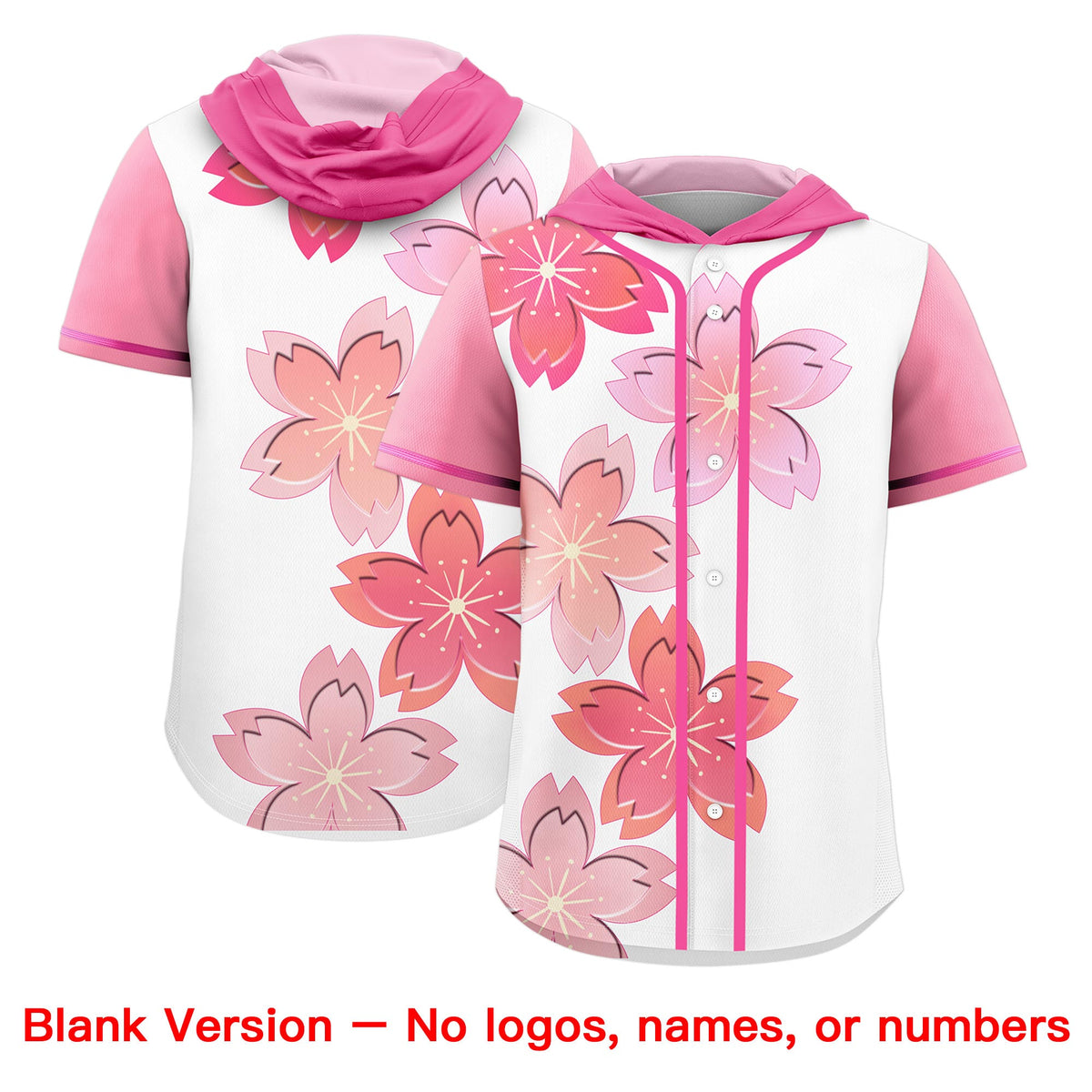 Custom Hooded Baseball Jersey | Pink White Cherry Blossom Personalized Name &amp; Number Sport Jersey