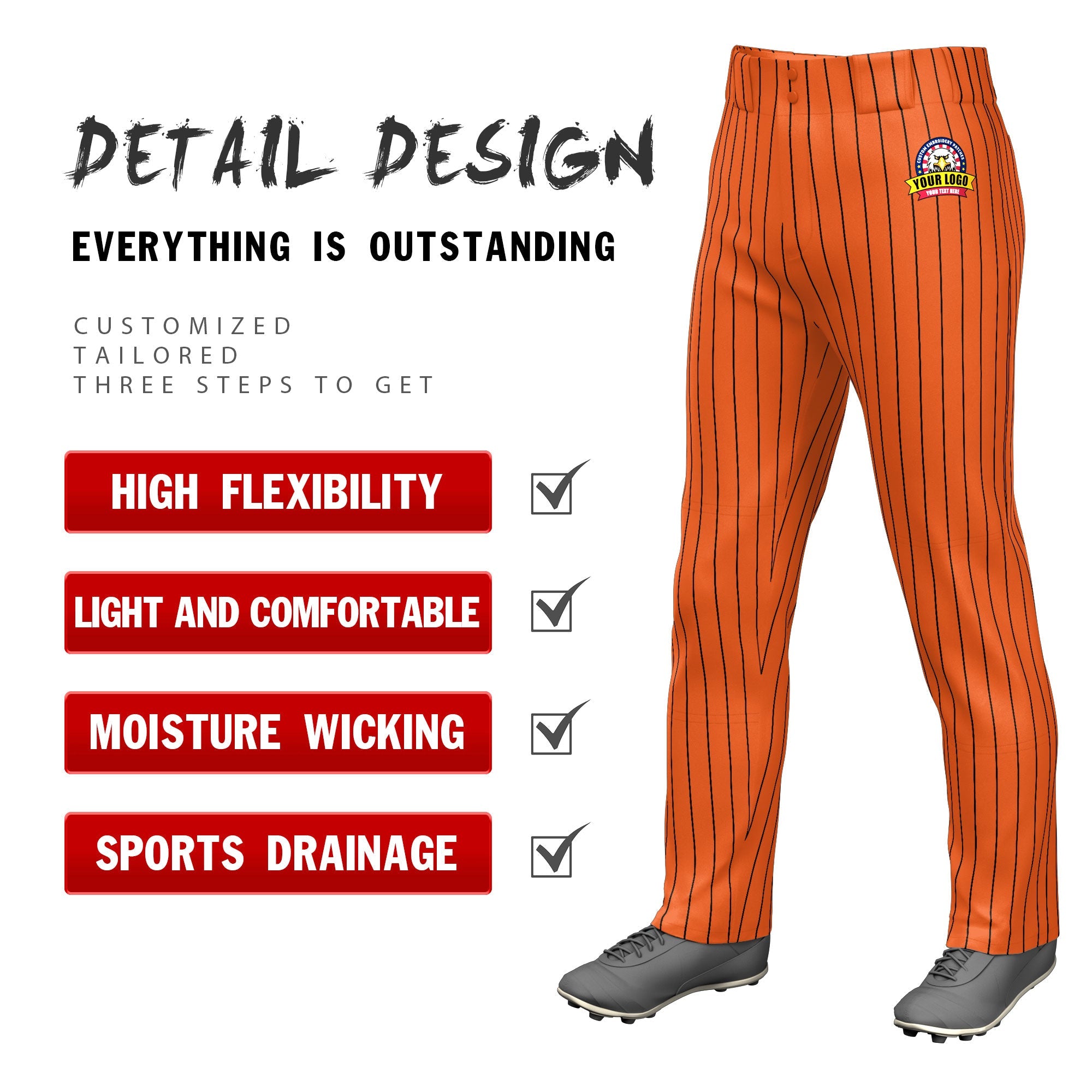 Custom Yellow Black Pinstripe Fit Stretch Practice Loose-fit Baseball Pants
