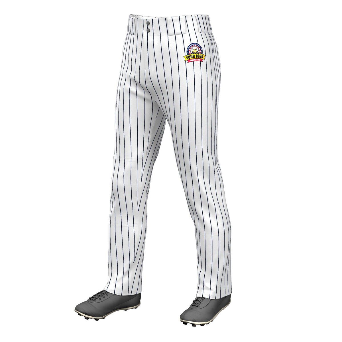 Custom White Navy Pinstripe Fit Stretch Practice Loose-fit Baseball Pants