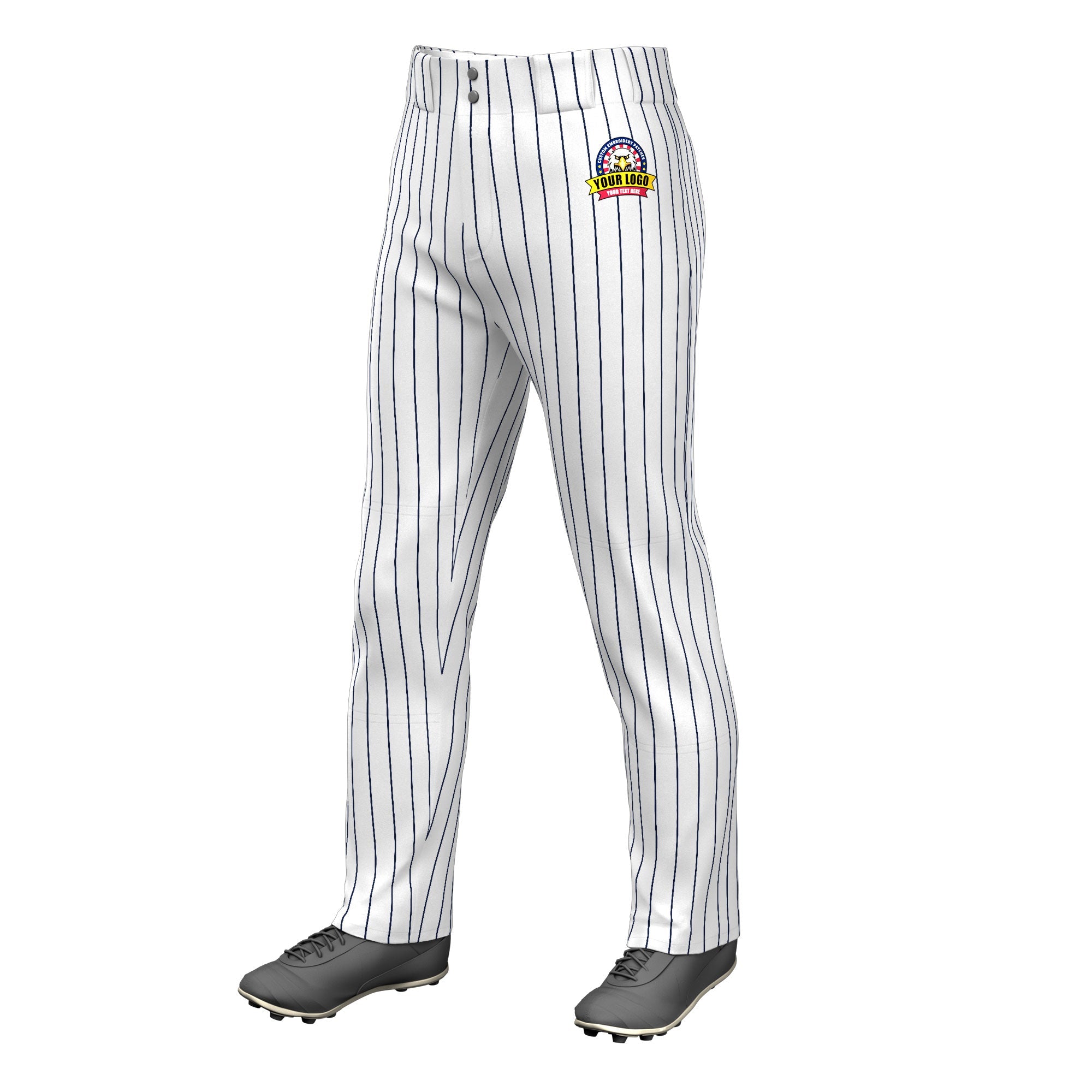 Custom White Navy Pinstripe Fit Stretch Practice Loose-fit Baseball Pants