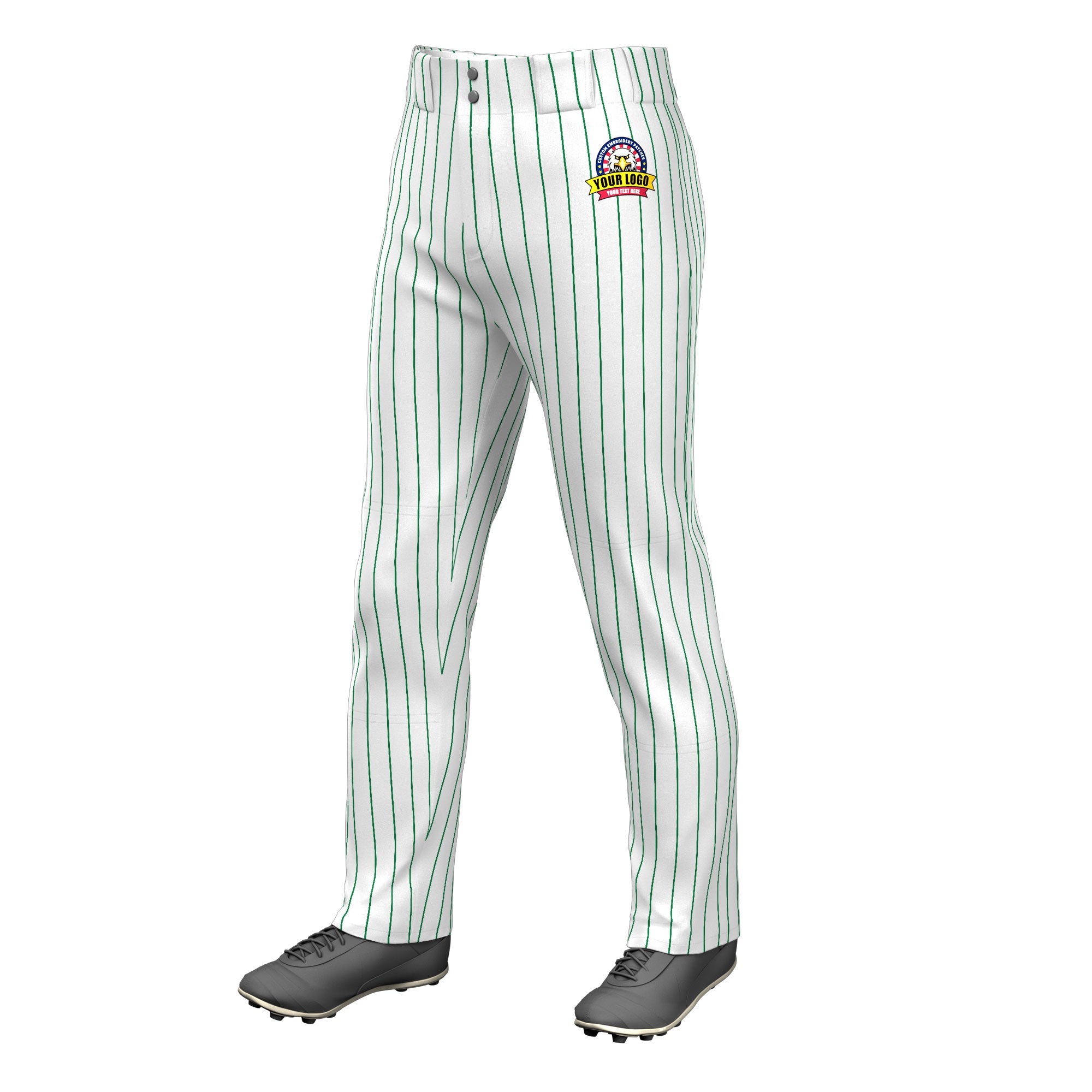 Custom White Kelly Green Pinstripe Fit Stretch Practice Loose-fit Baseball Pants