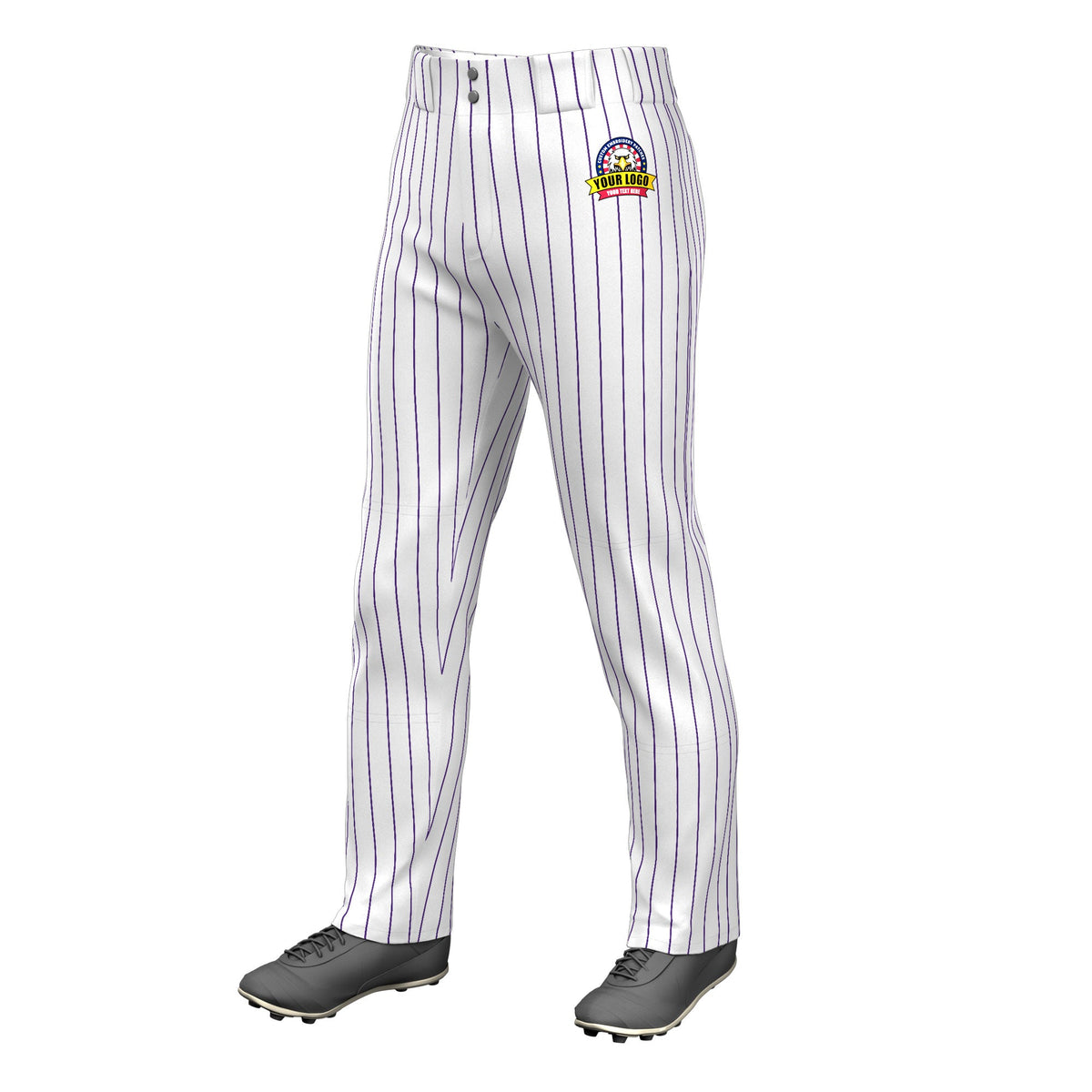 Custom White Purple Pinstripe Fit Stretch Practice Loose-fit Baseball Pants