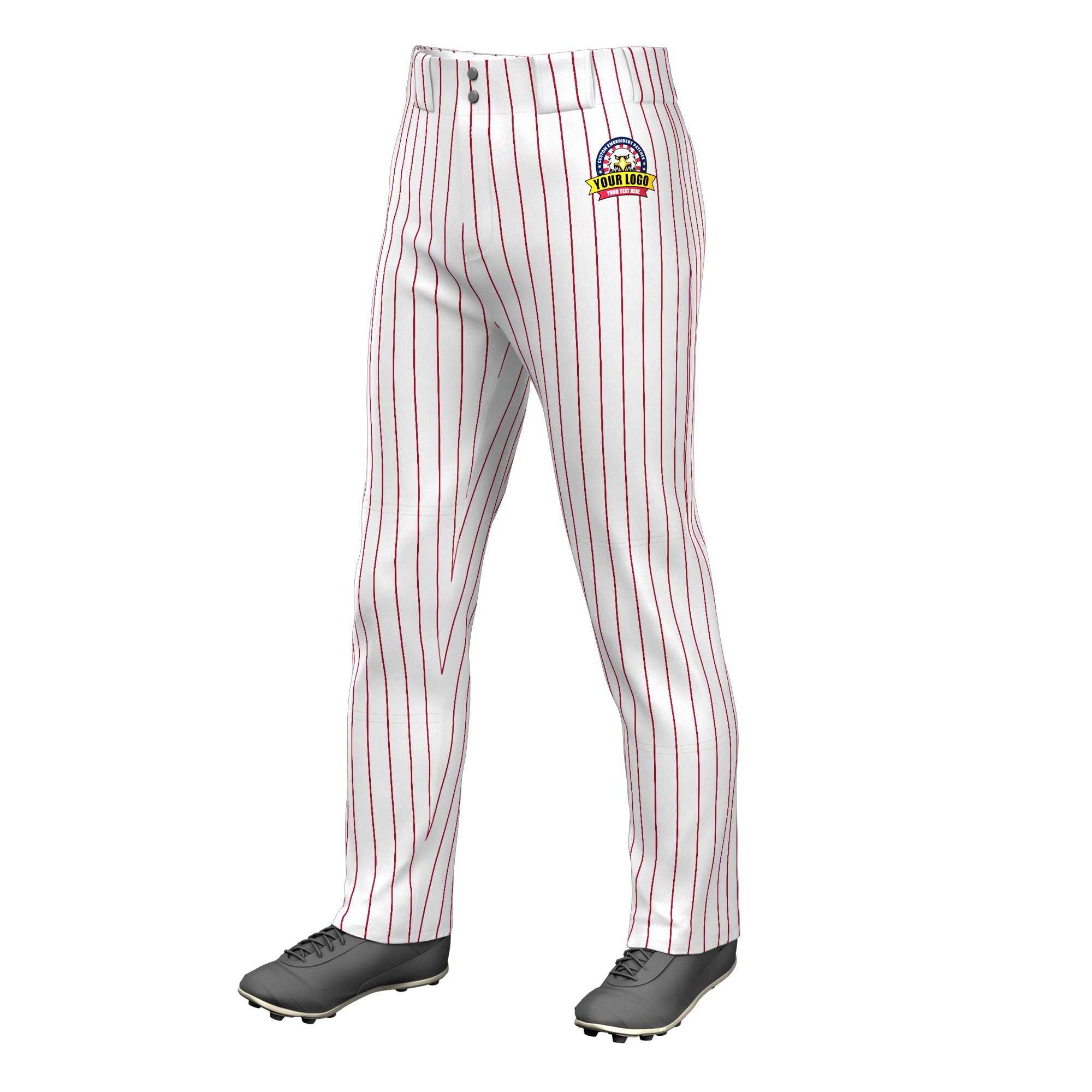 Custom White Red Pinstripe Fit Stretch Practice Loose-fit Baseball Pants