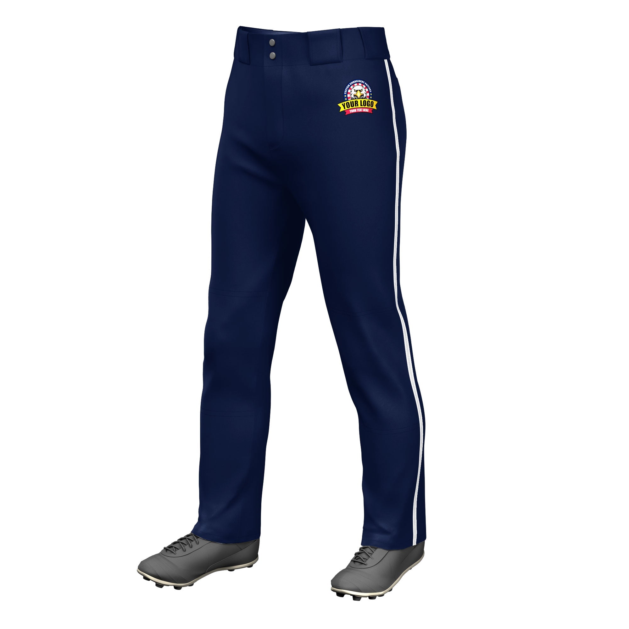 Custom Navy White Pinstripe Fit Stretch Practice Loose-fit Baseball Pants